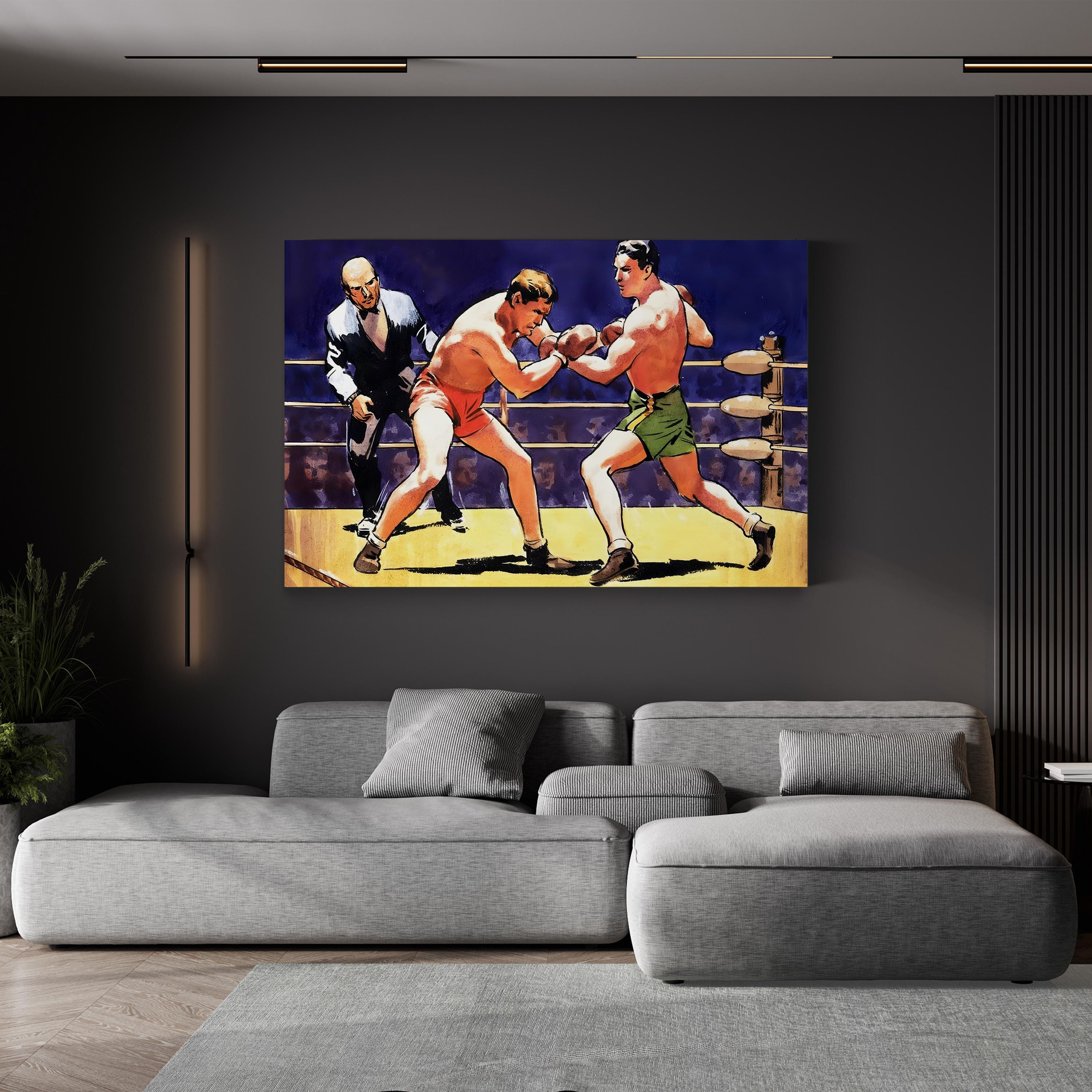 Vintage Boxing Match Canvas Art Print: 20th-Century Sports Illustration