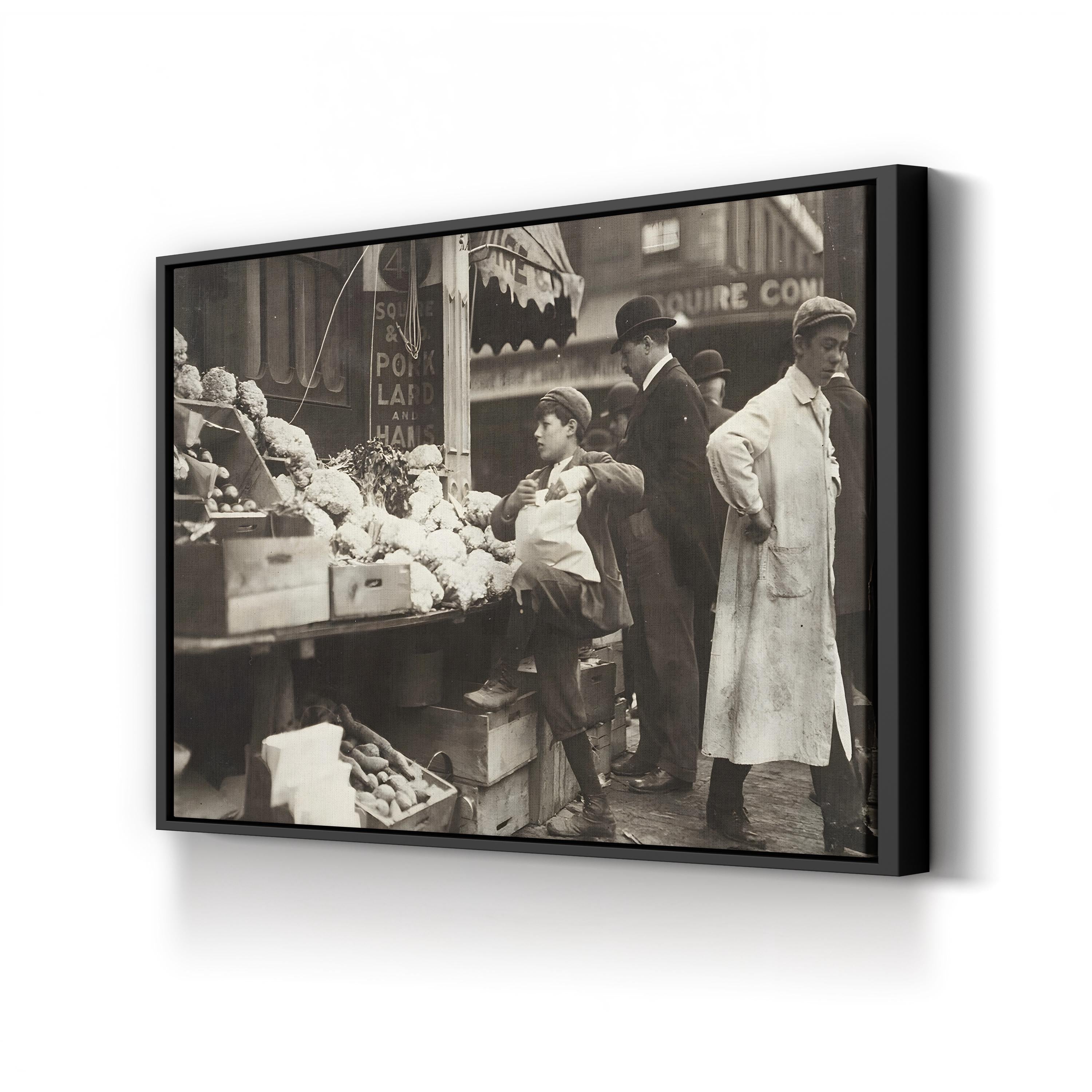 Boy Working At A Produce Stand In Boston, Massachusetts, 1909 Wall Art by Lewis Hine