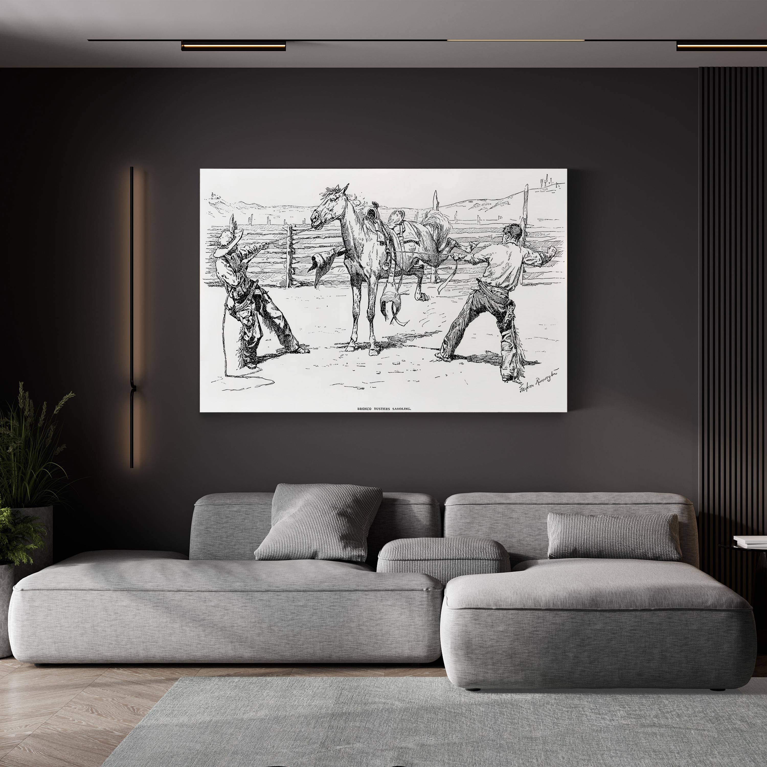 Bronco Busters Cowboys – Period Illustration Wall Art | Vintage Rodeo Canvas Print