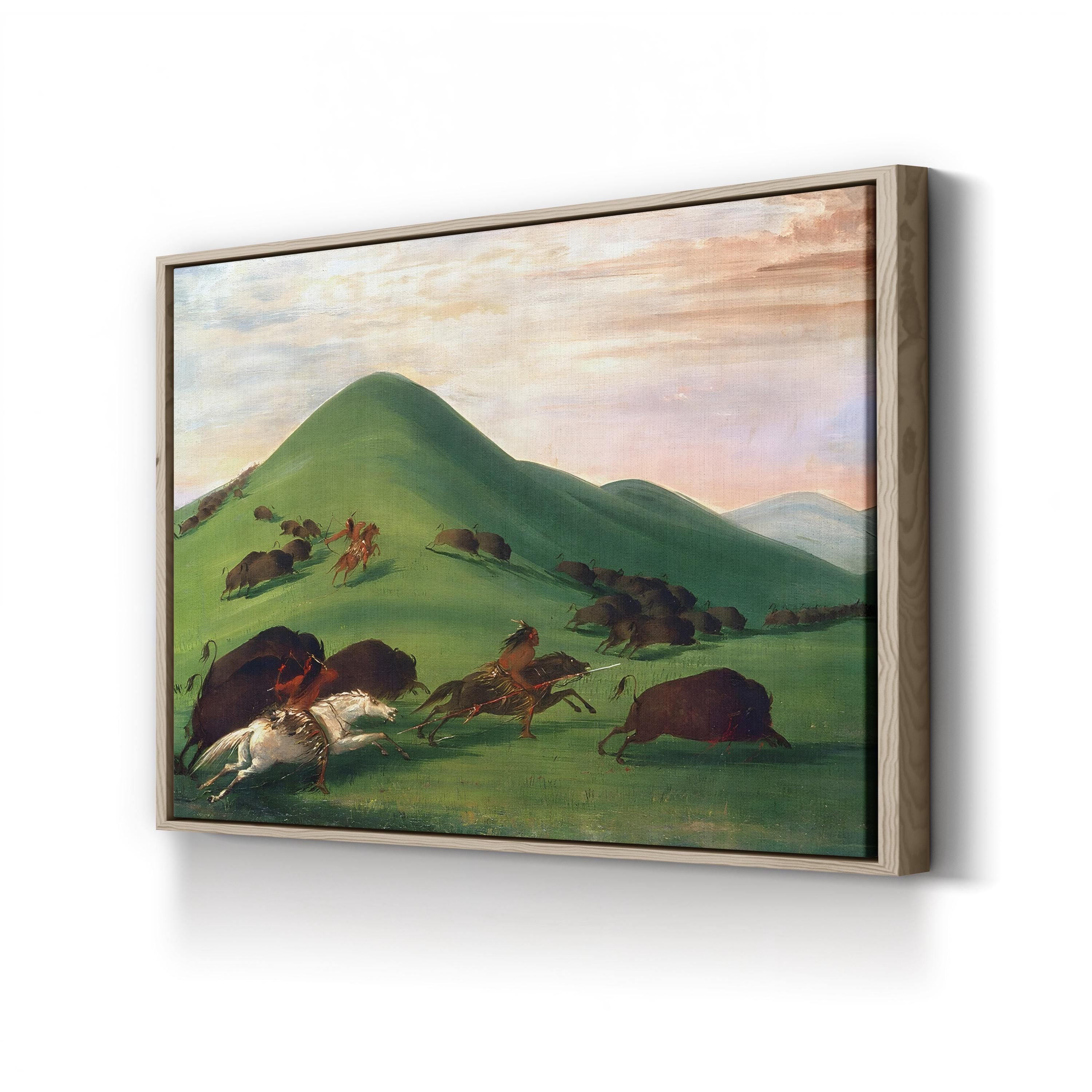 Buffalo Hunt, 1830s Wall Art by George Catlin – Western Native American Historical Canvas