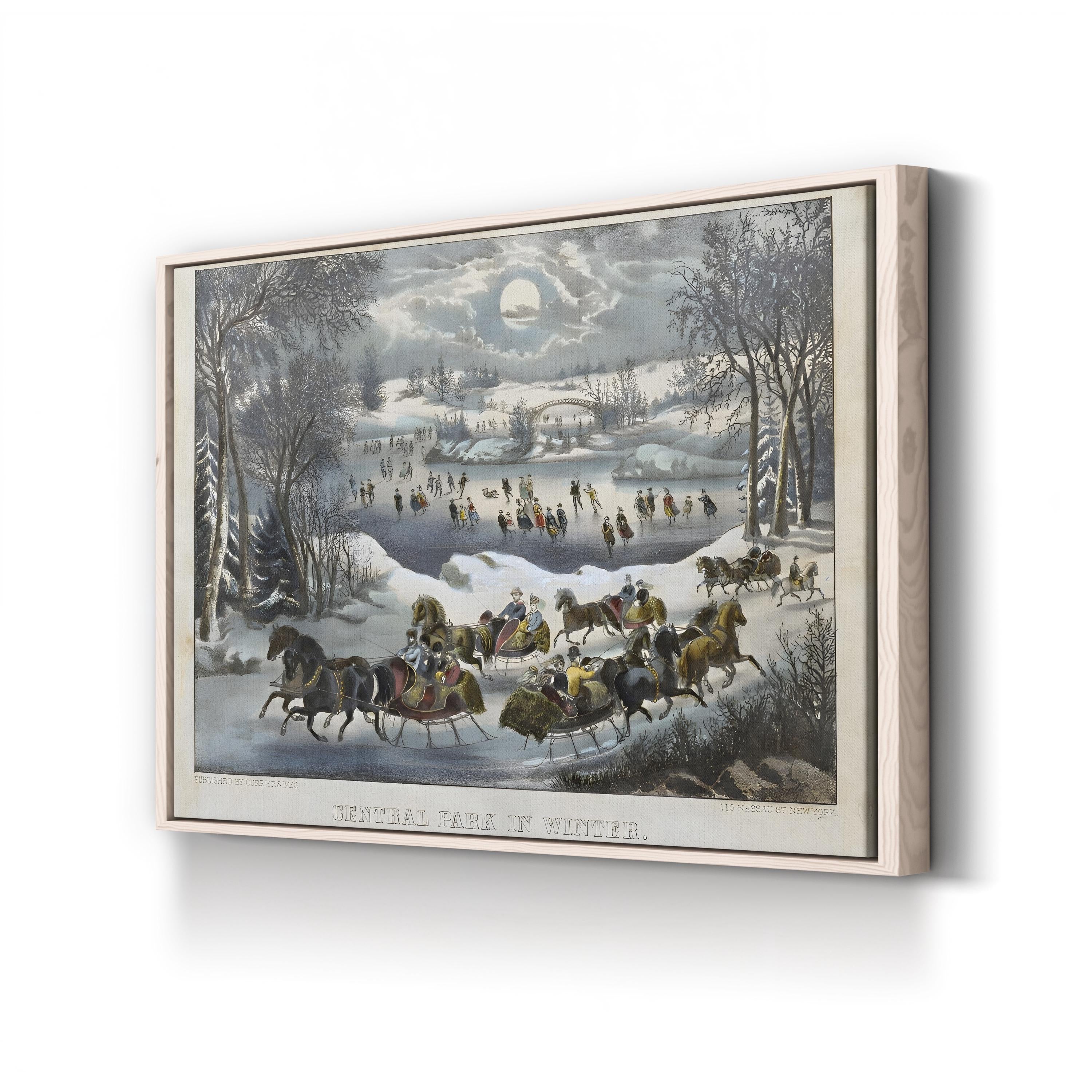 19th-Century Sleigh Rides in Central Park Winter Scene Art Print