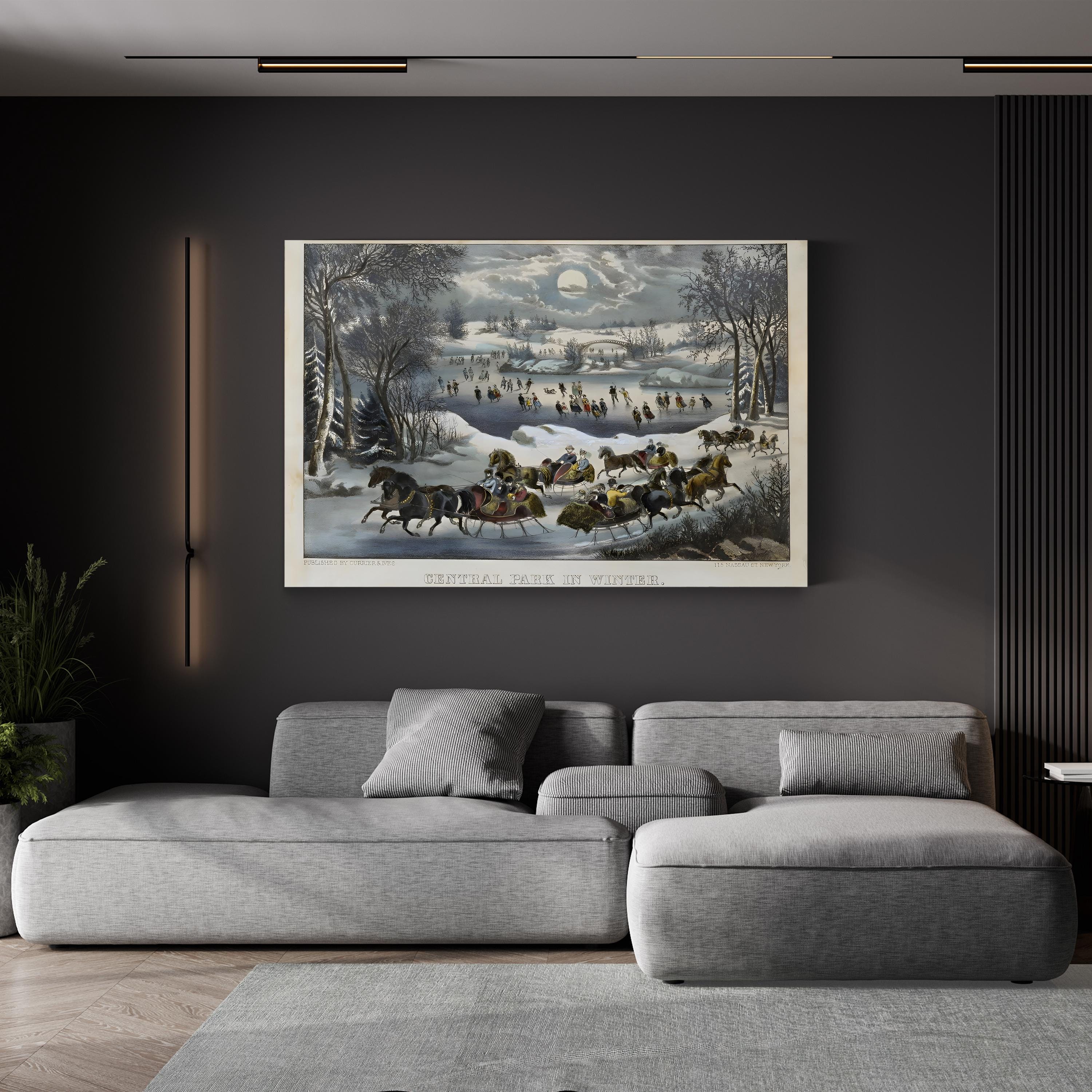 19th-Century Sleigh Rides in Central Park Winter Scene Art Print