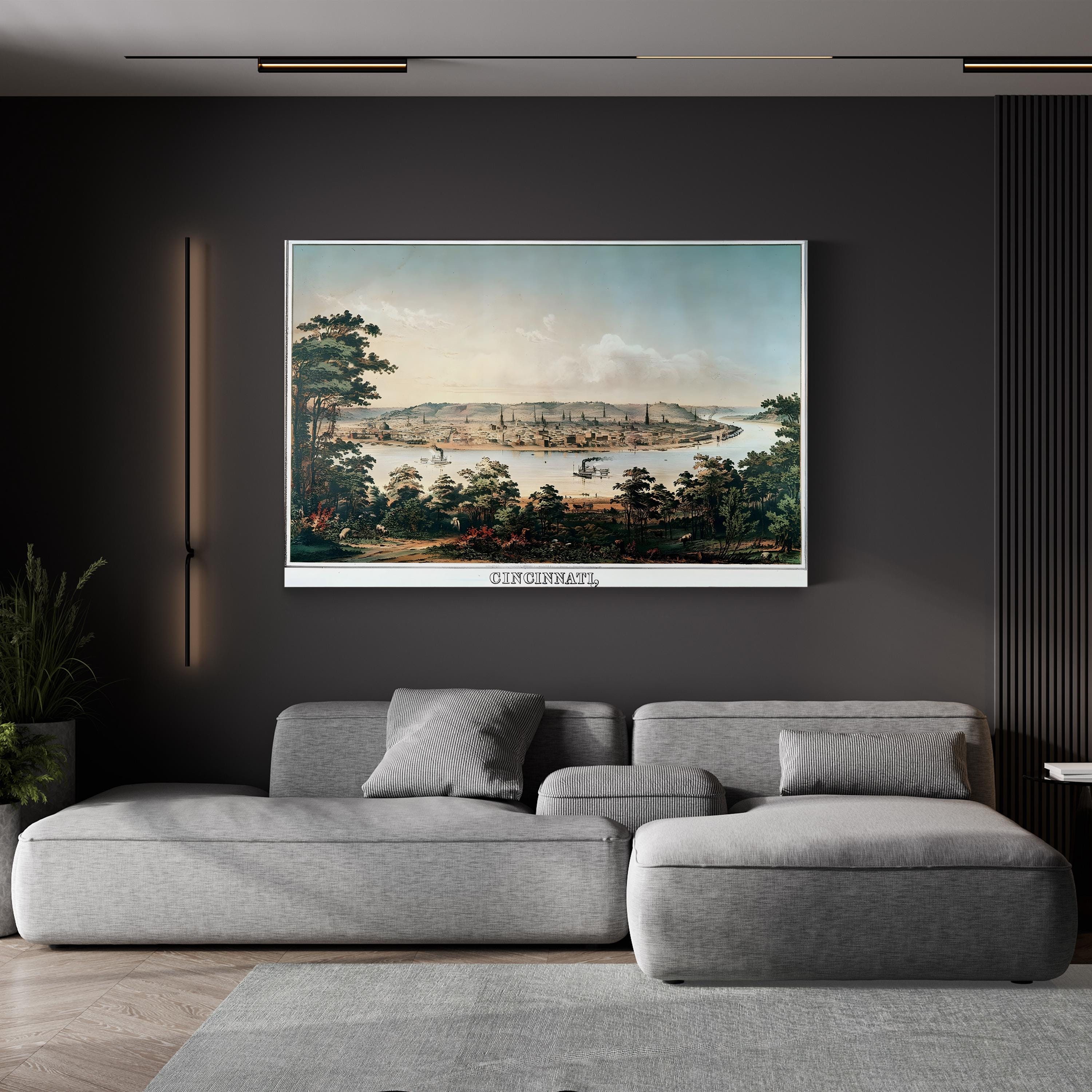 Cincinnati Ohio Vintage Cityscape Print: 1856 Ohio River Art