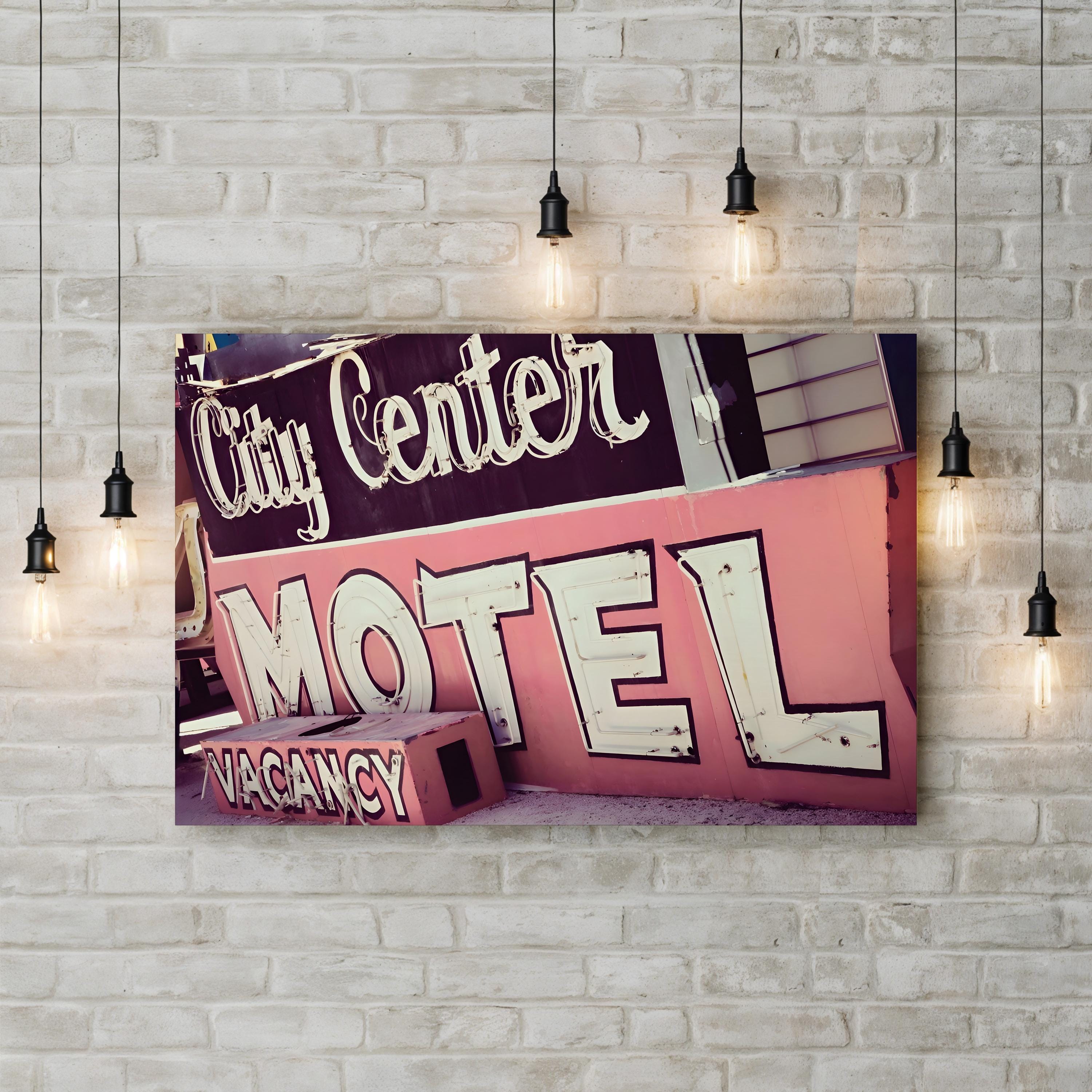 Retro Motel Sign Canvas Art Print: Vintage Neon Pink Wall Decor