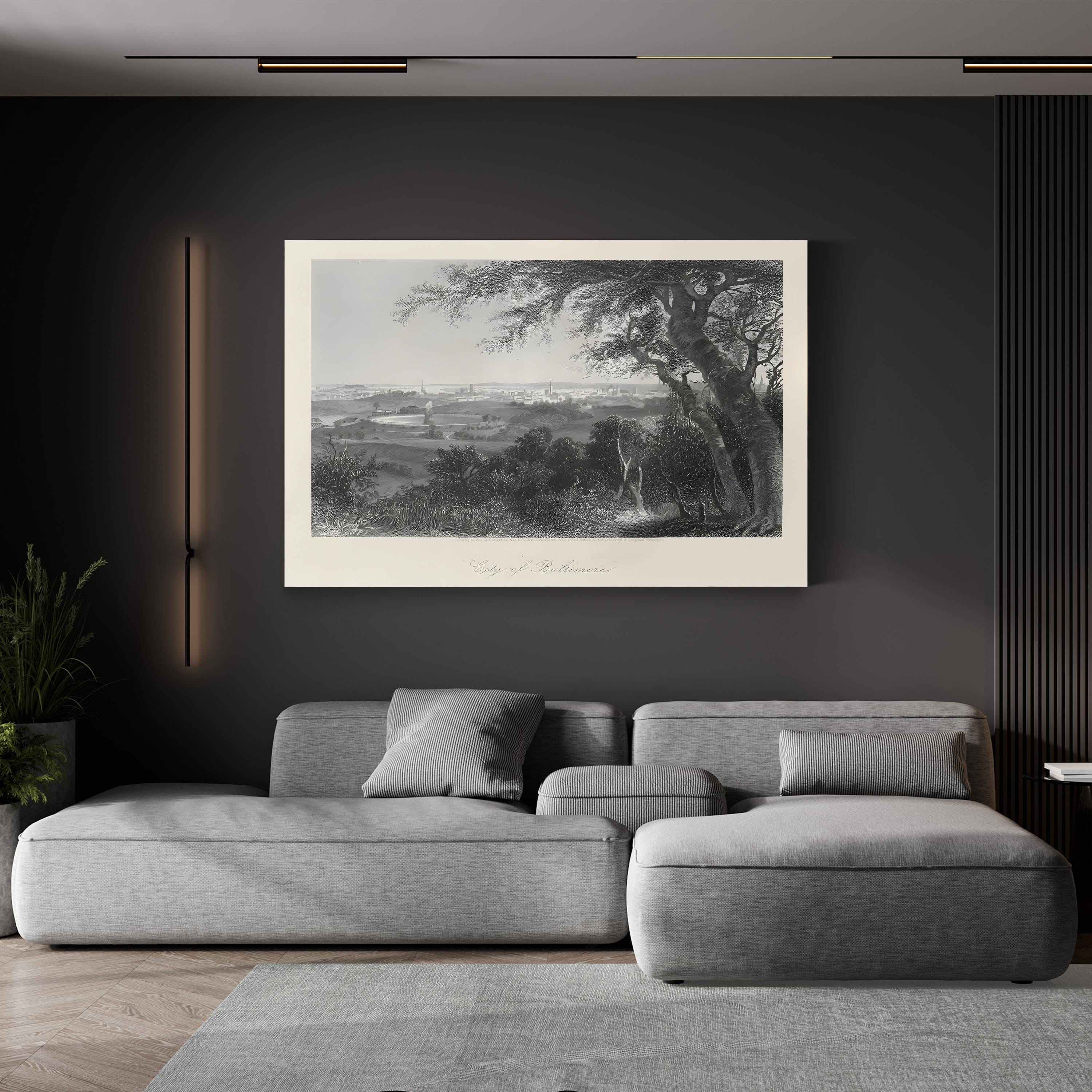 19th-Century Baltimore Cityscape – Period Illustration Wall Art | Historic Panorama Canvas Print