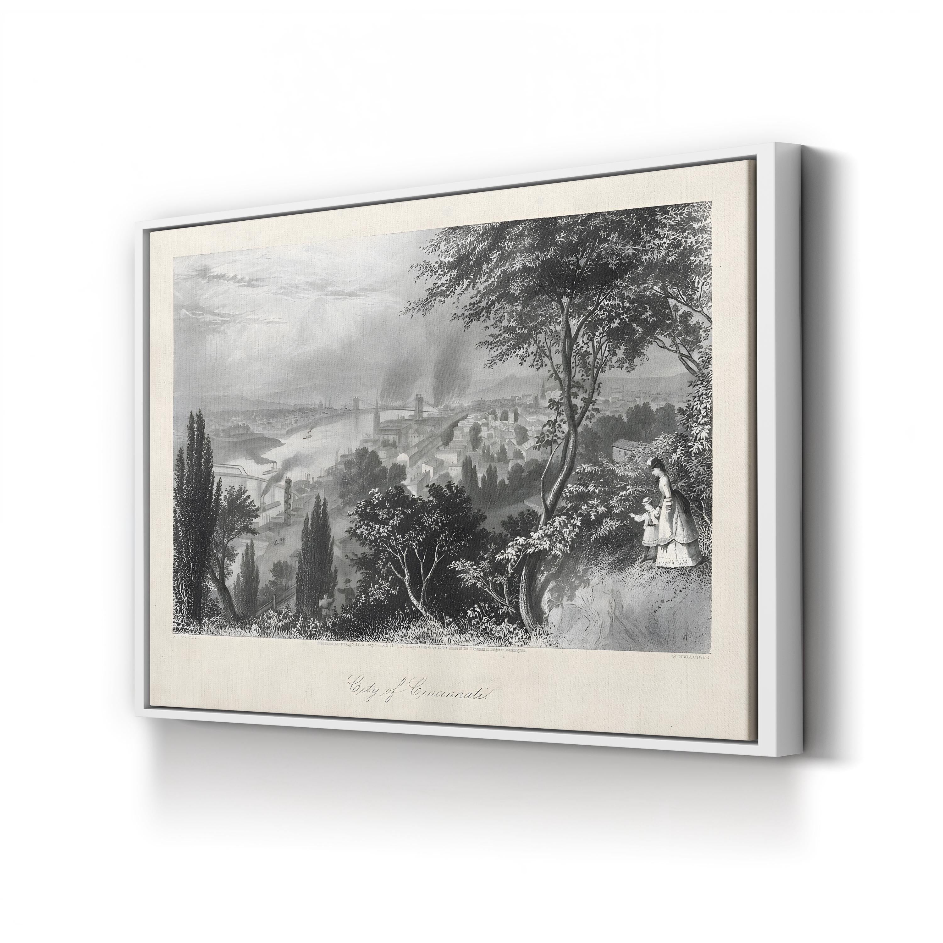 City of Cincinnati Riverfront – Period Illustration Wall Art | Vintage 19th-Century Canvas Print