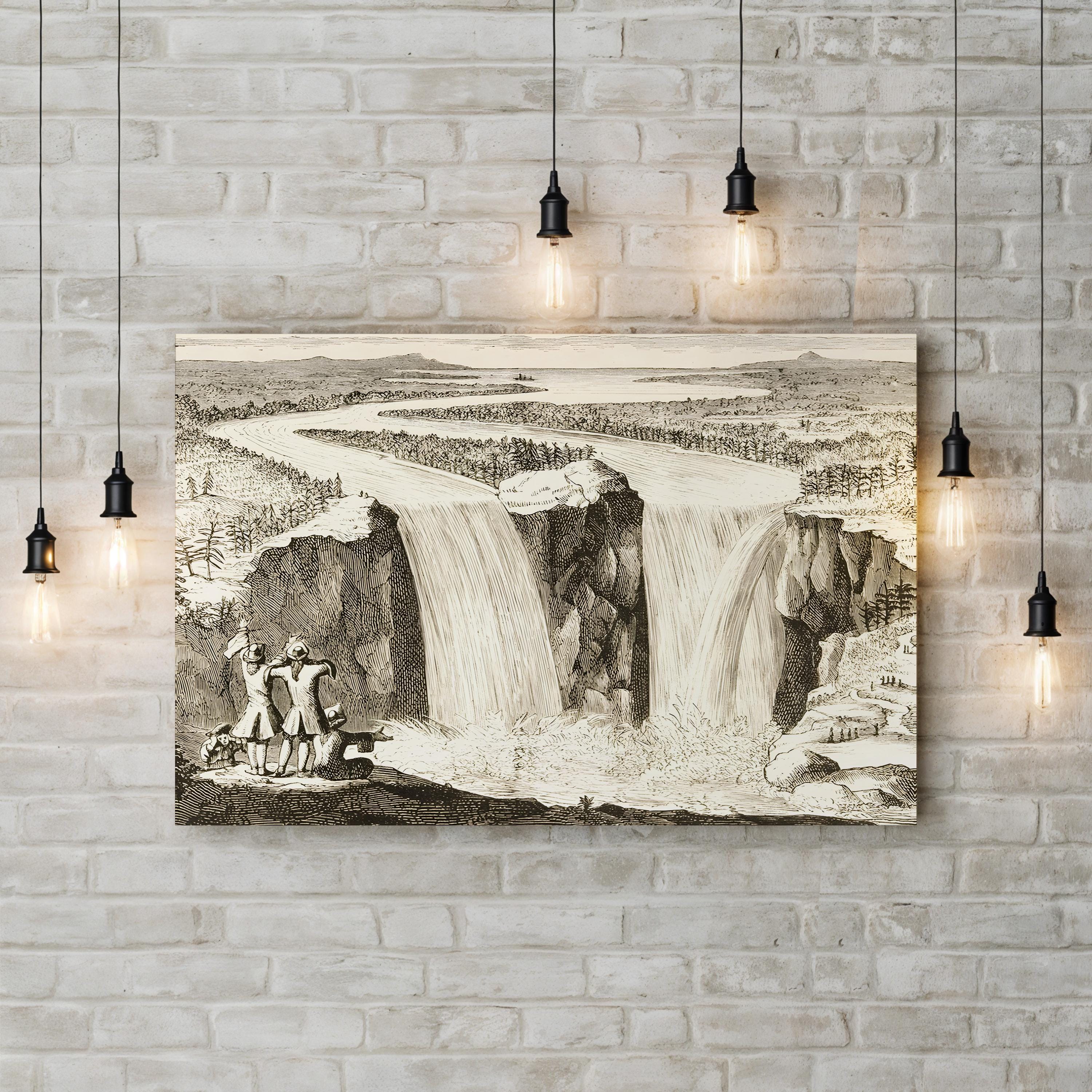 Niagara Falls, After Father Hennepin’s 1677 Sketch (Redrawn 1870s) – Historic American Wall Art