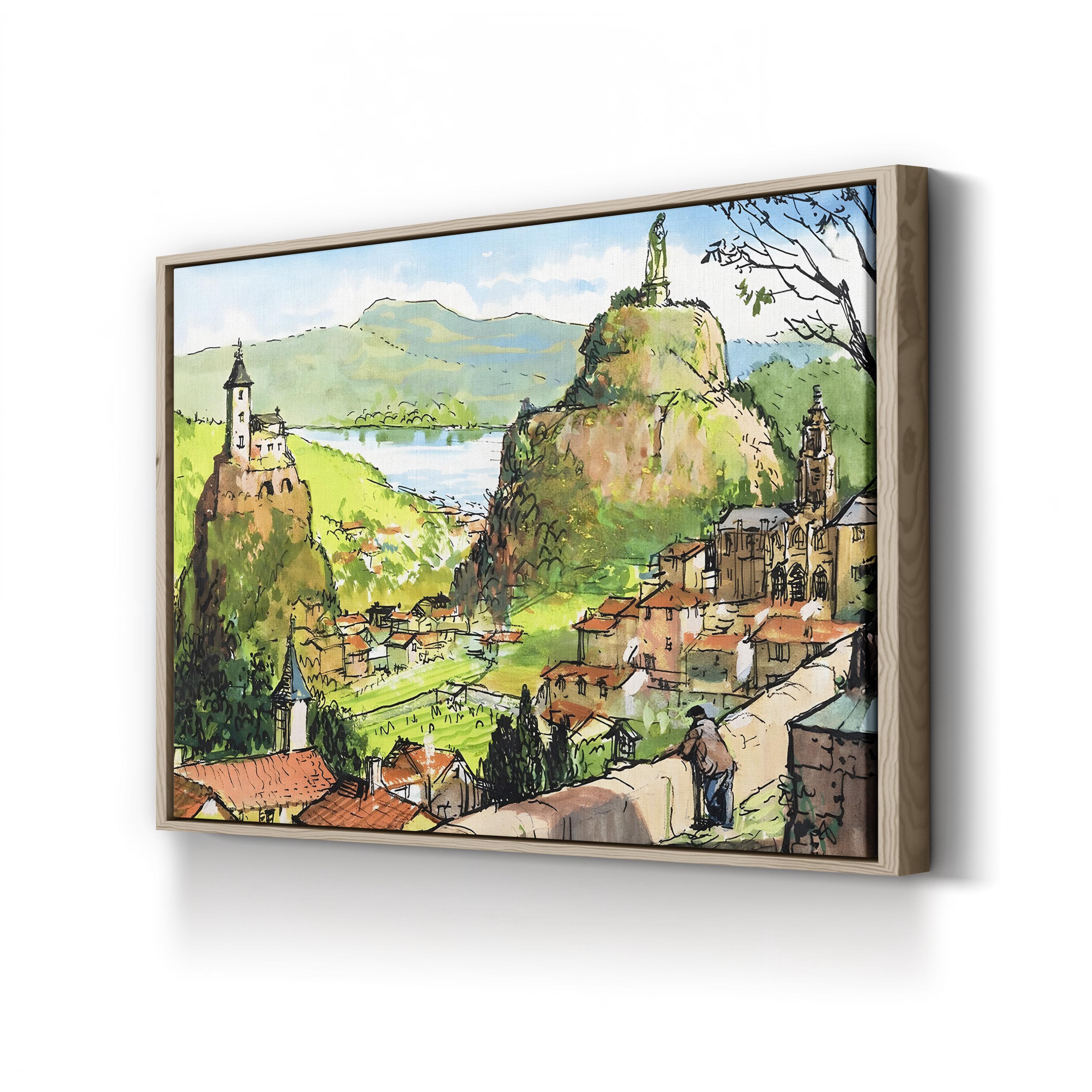 Hilltop Church Countryside – Period Illustration Wall Art | Pastoral Village Canvas Print