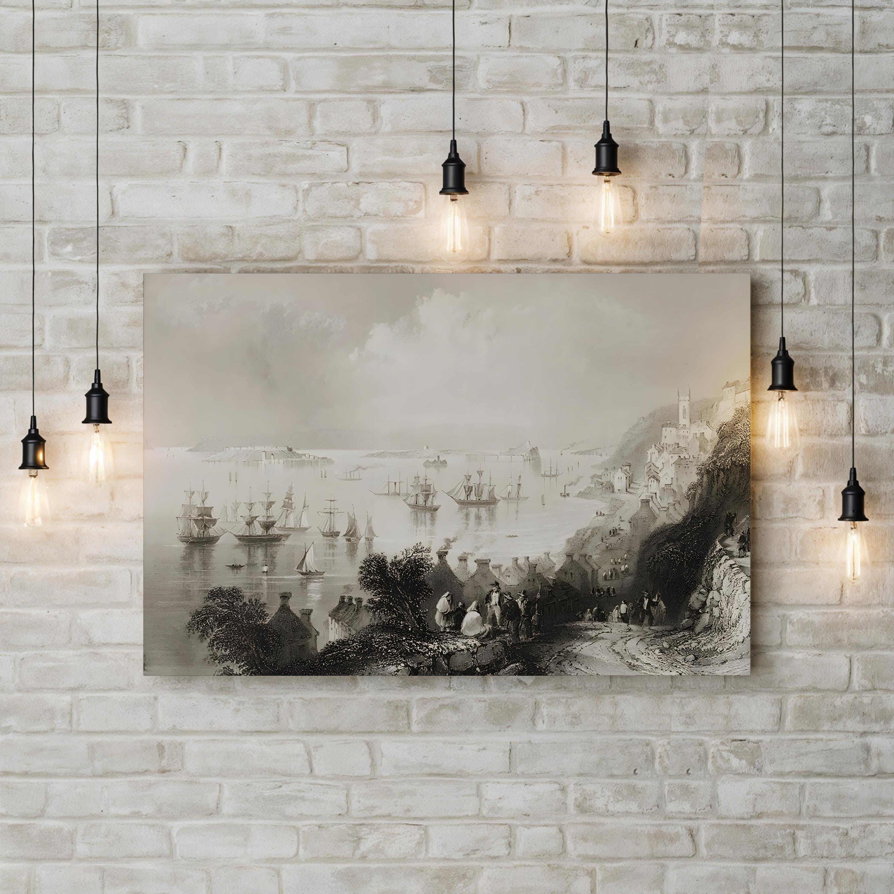 Cove Harbour, County Cork – Period Illustration Wall Art | Vintage Irish Coastal Canvas Print