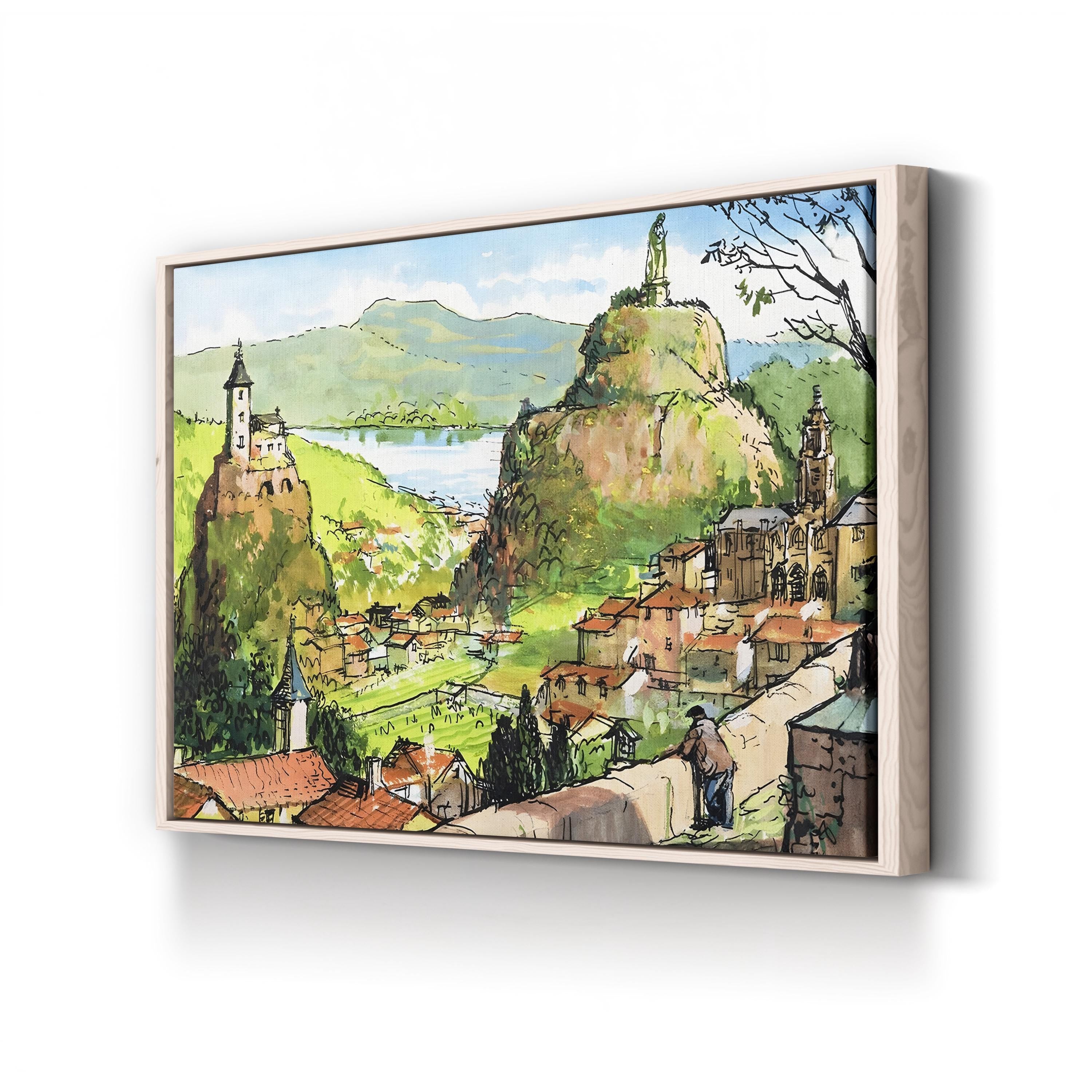 Hilltop Church Countryside – Period Illustration Wall Art | Pastoral Village Canvas Print