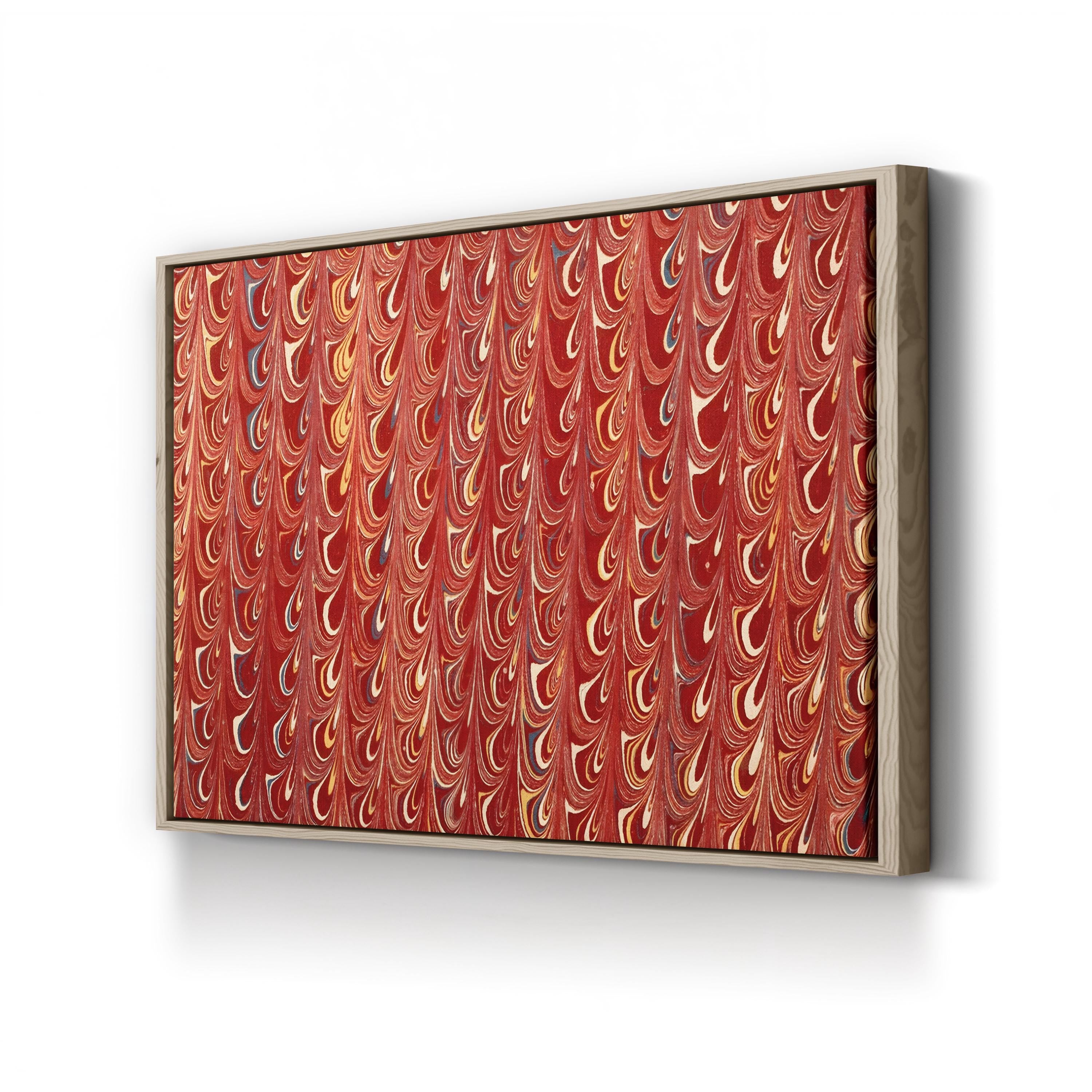 Decorative Endpaper Wall Art – 19th Century Red Marble Paper Print