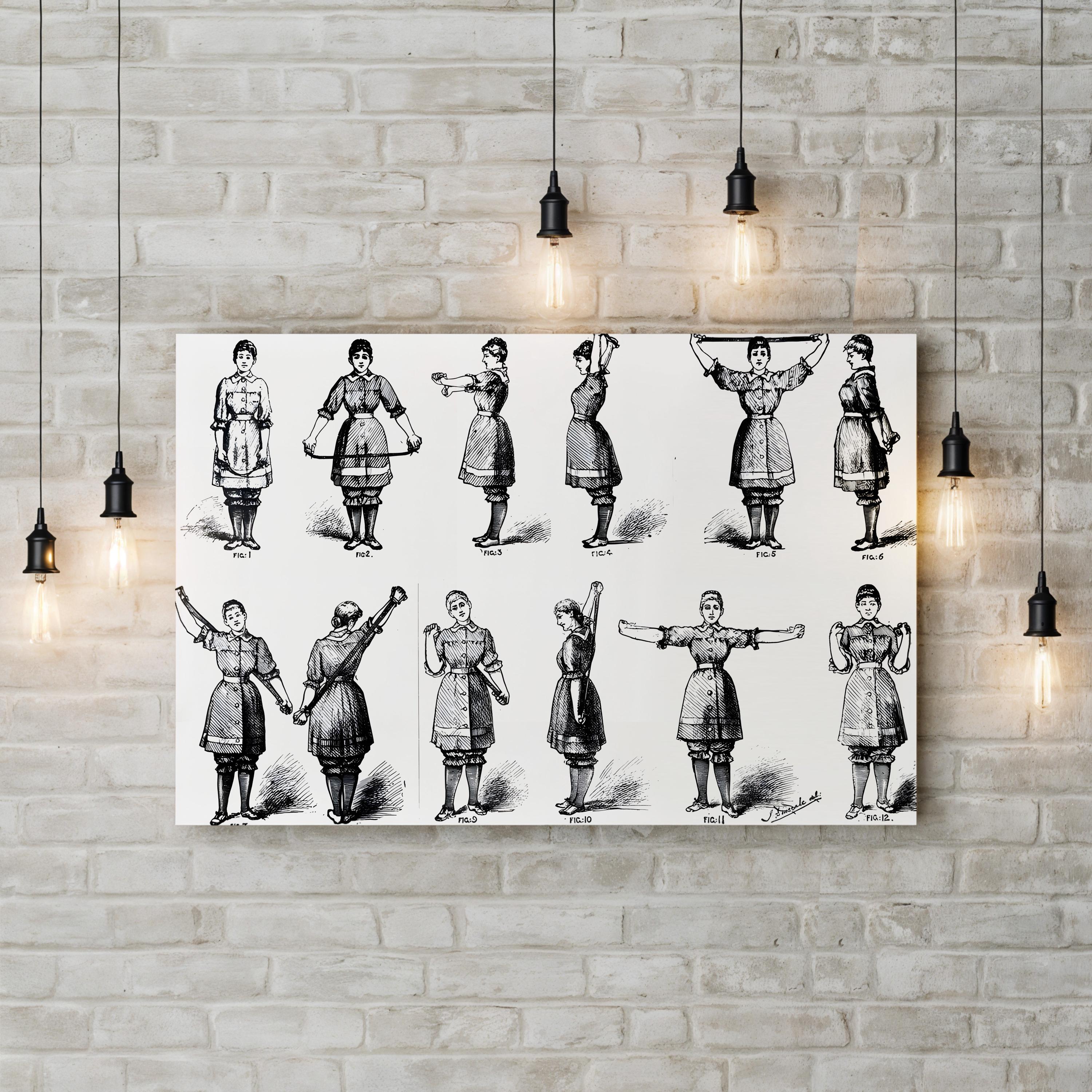 19th Century Calisthenics Exercise Plate – Period Illustration Wall Art | Vintage Fitness Canvas Print