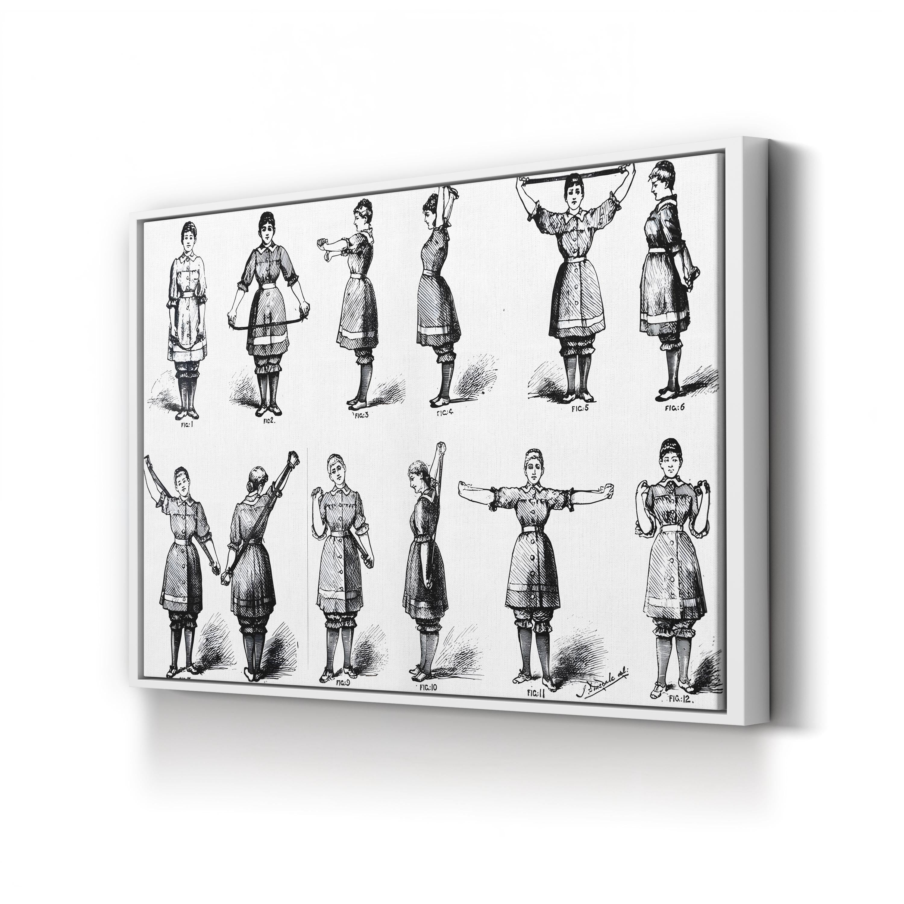 19th Century Calisthenics Exercise Plate canvas print in White frame