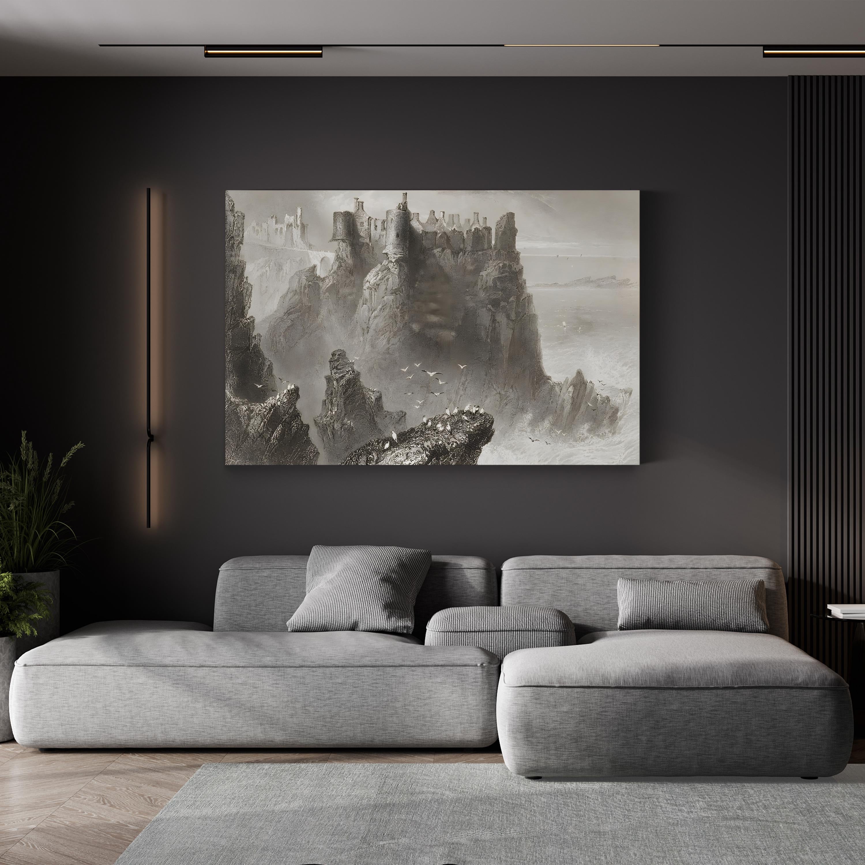 Dunluce Castle Wall Art – William Henry Bartlett | 19th-Century Irish Castle Landscape Canvas Print