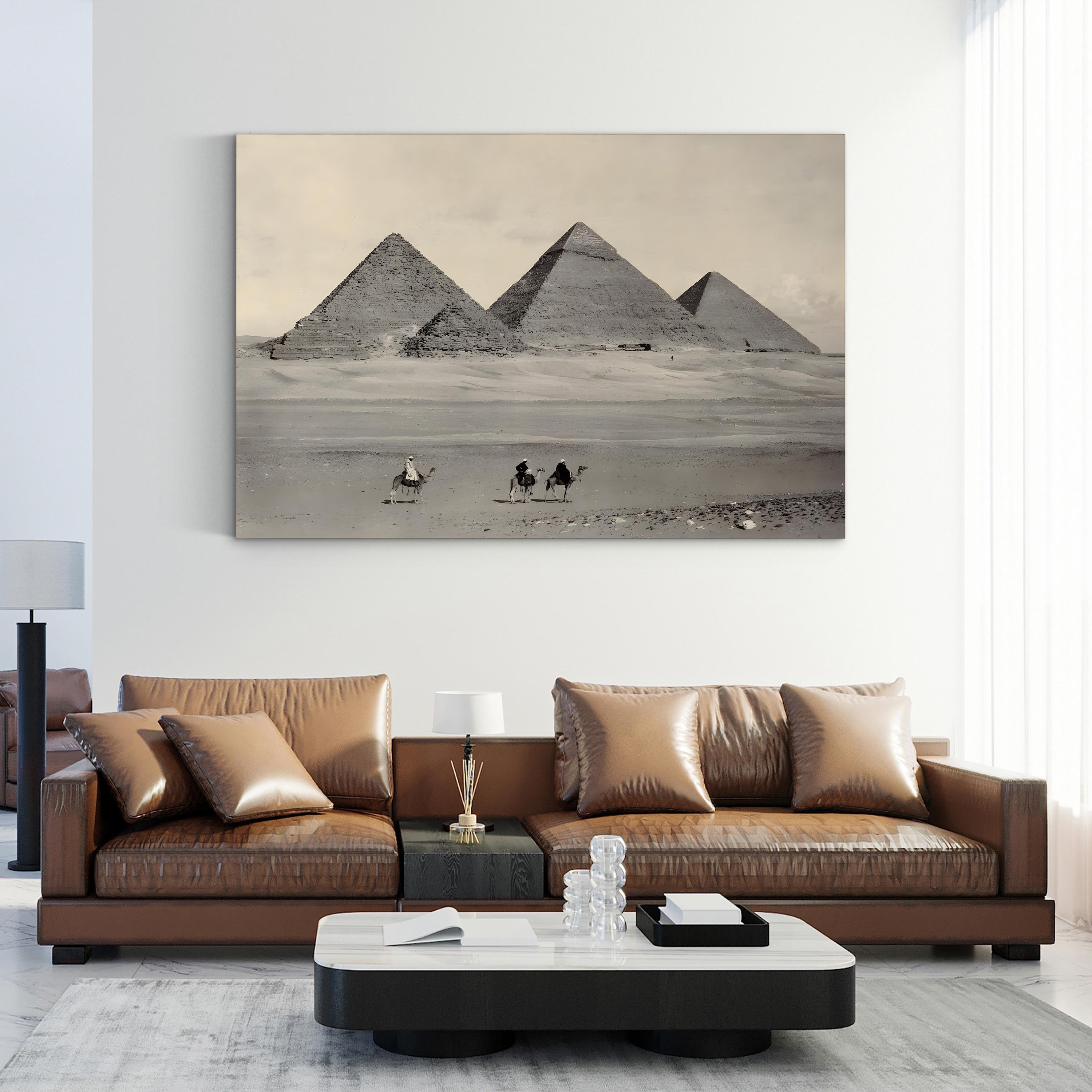 Pyramids at Giza Desert View – Vintage Photography Wall Art | Egyptian Landmark Canvas Print