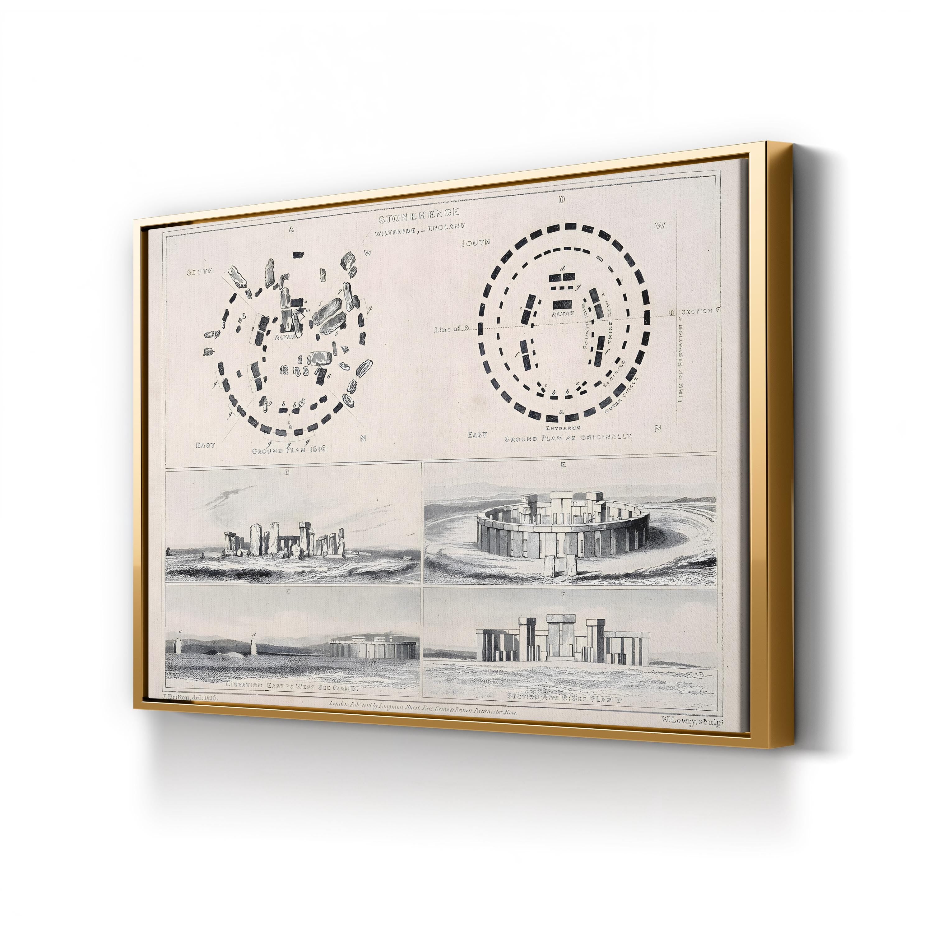 Stonehenge Engineering Illustration Wall Art – 19th Century Historical Engraving Canvas Print