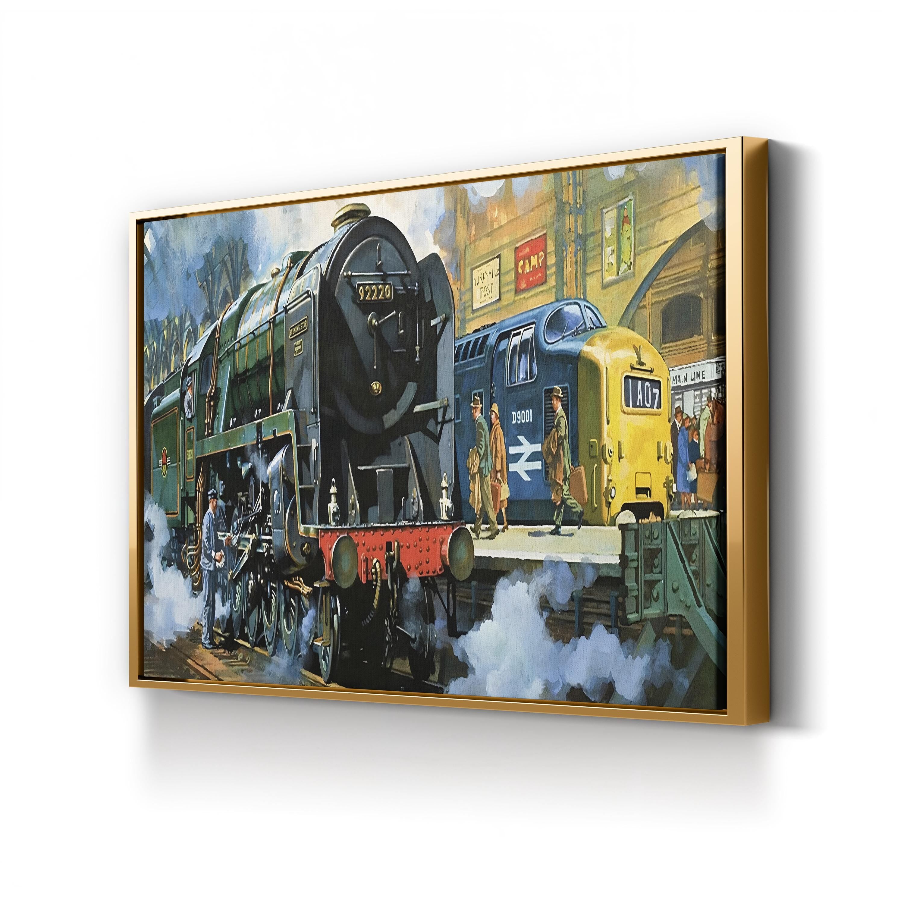 Evening Star, the Last Steam Locomotive and the New Diesel-Electric Deltic – Vintage Railway Canvas Art Print