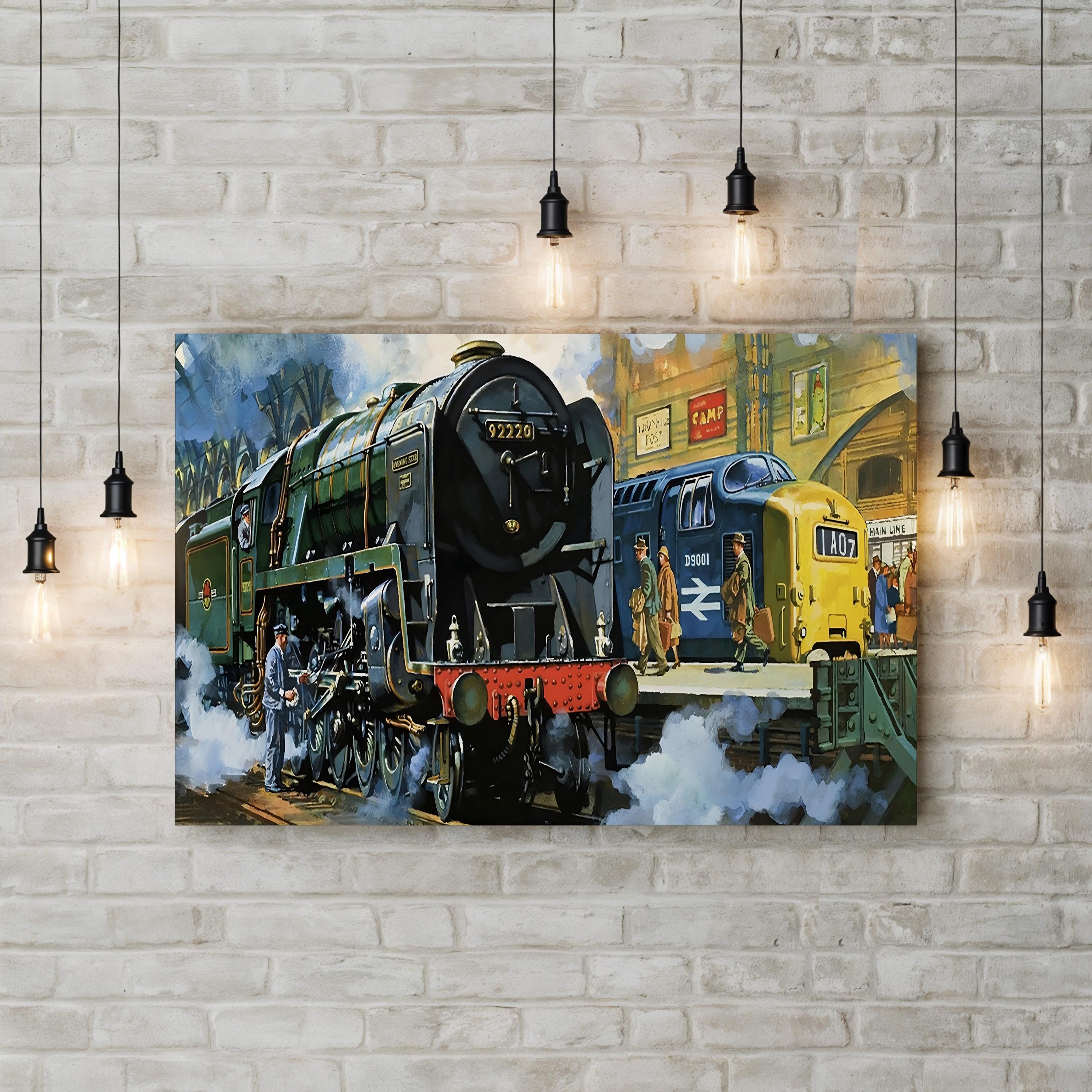 Evening Star, the Last Steam Locomotive and the New Diesel-Electric Deltic – Vintage Railway Canvas Art Print