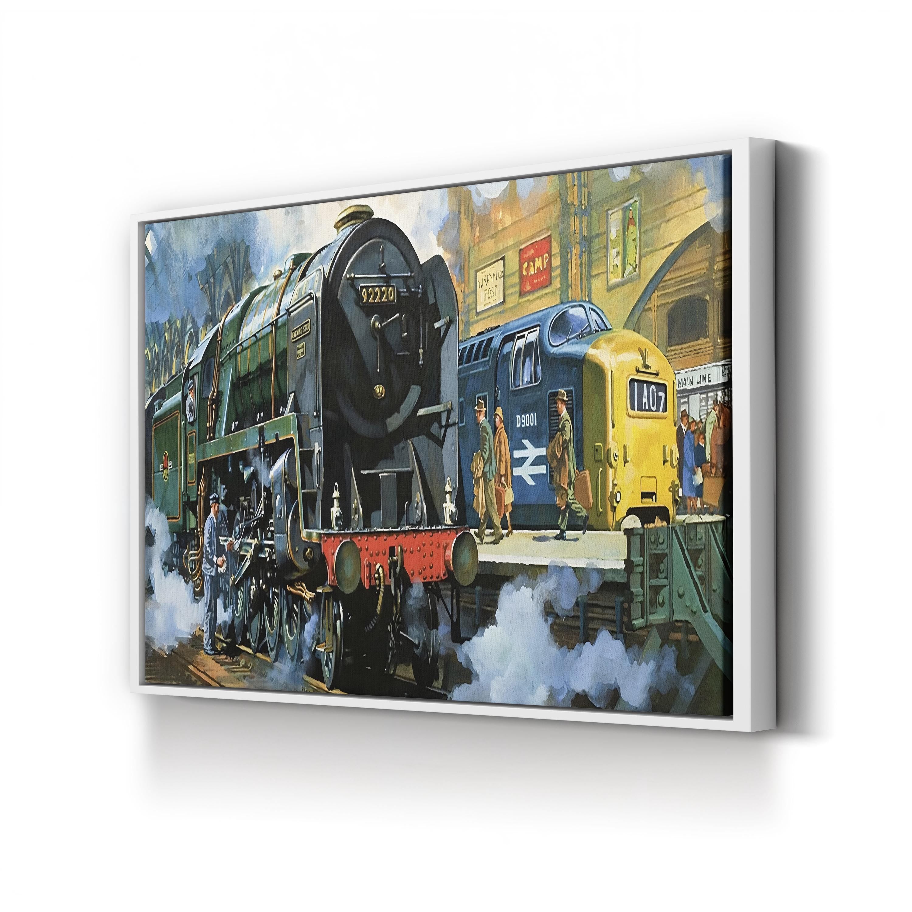 Evening Star, the Last Steam Locomotive and the New Diesel-Electric Deltic – Vintage Railway Canvas Art Print