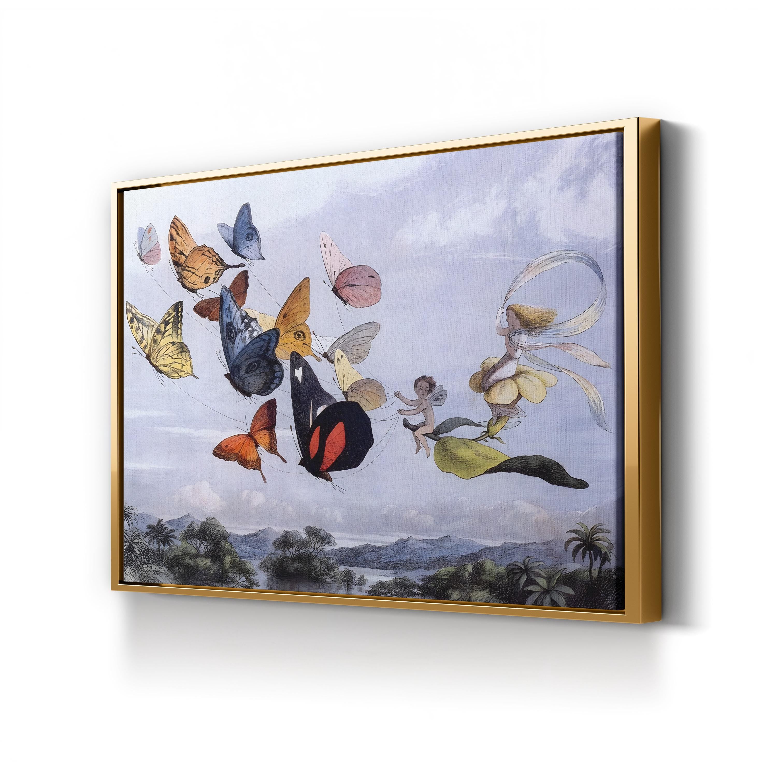 Fairy Butterflies I Vintage Canvas Wall Art – Whimsical Fairy Nature Illustration