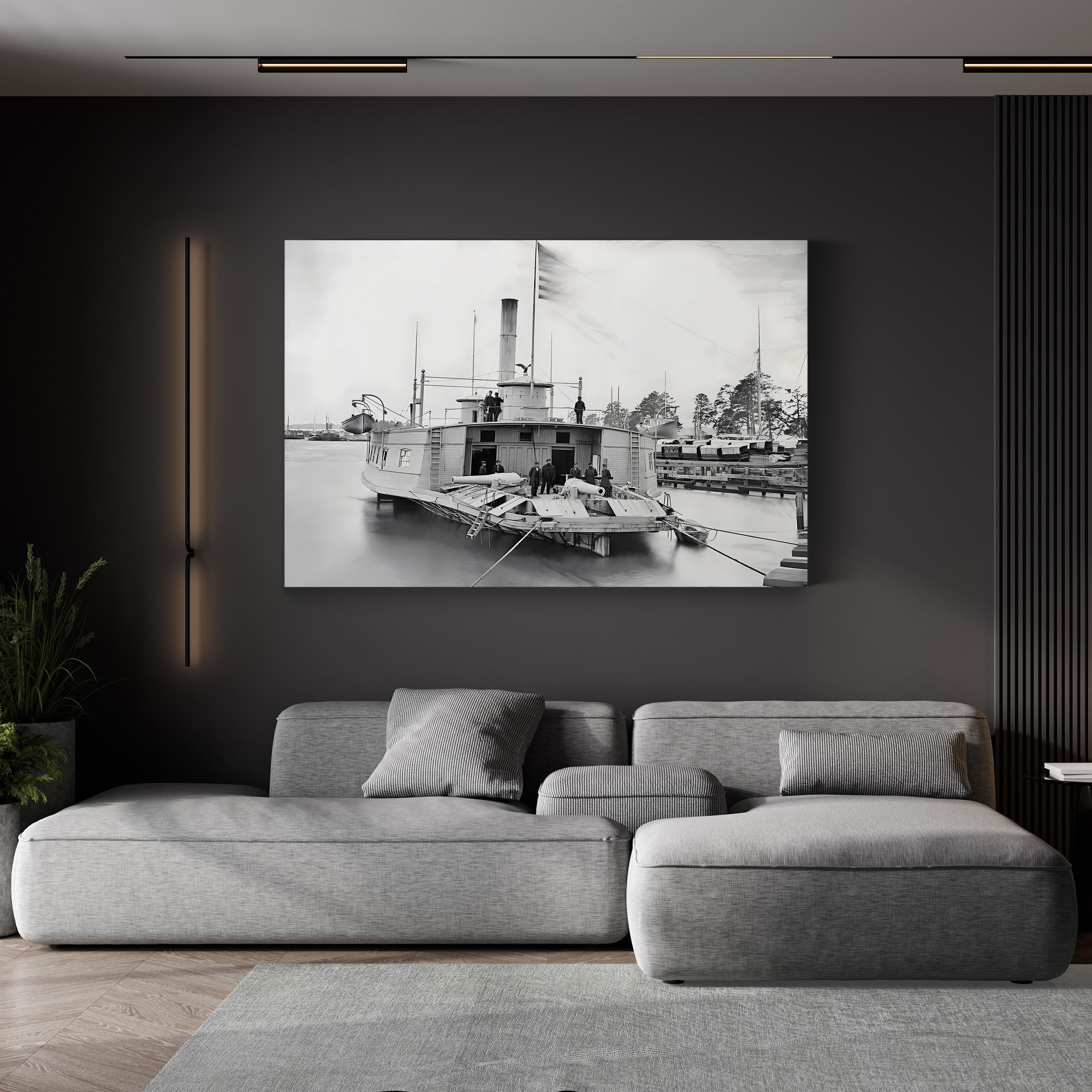 Civil War Gunboat Canvas Print: 19th Century Ferry Boat Wall Art