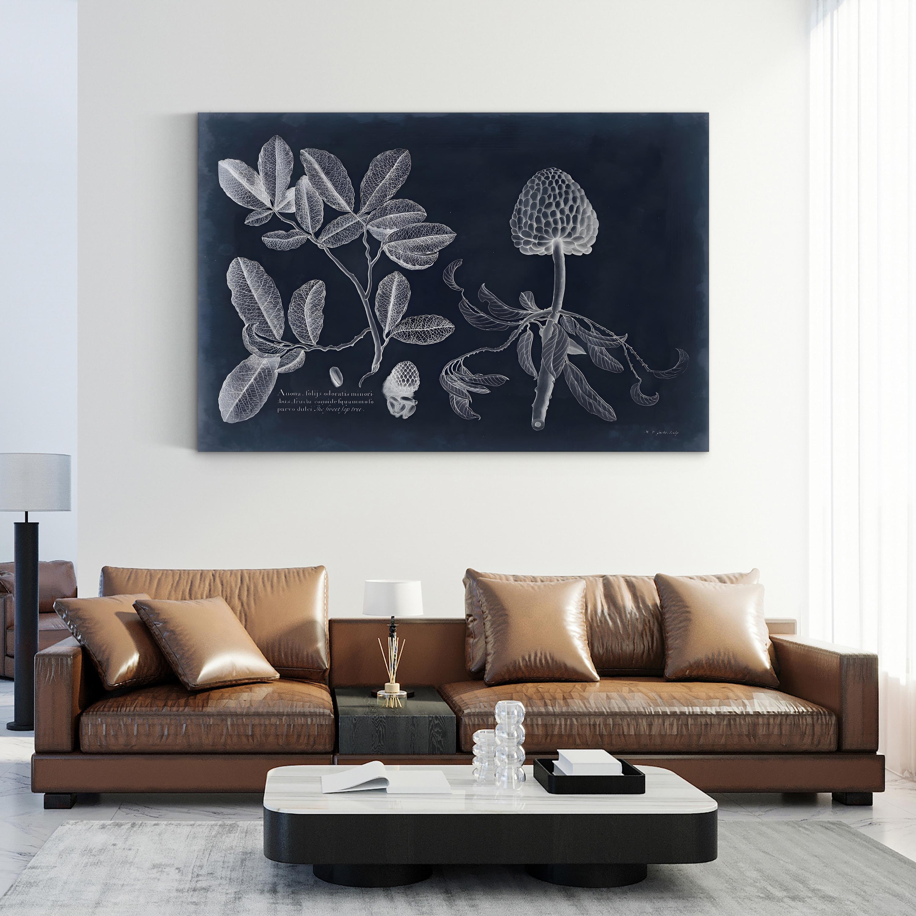 Vintage Botanical Art Print: Navy & White Foliage Anatomy