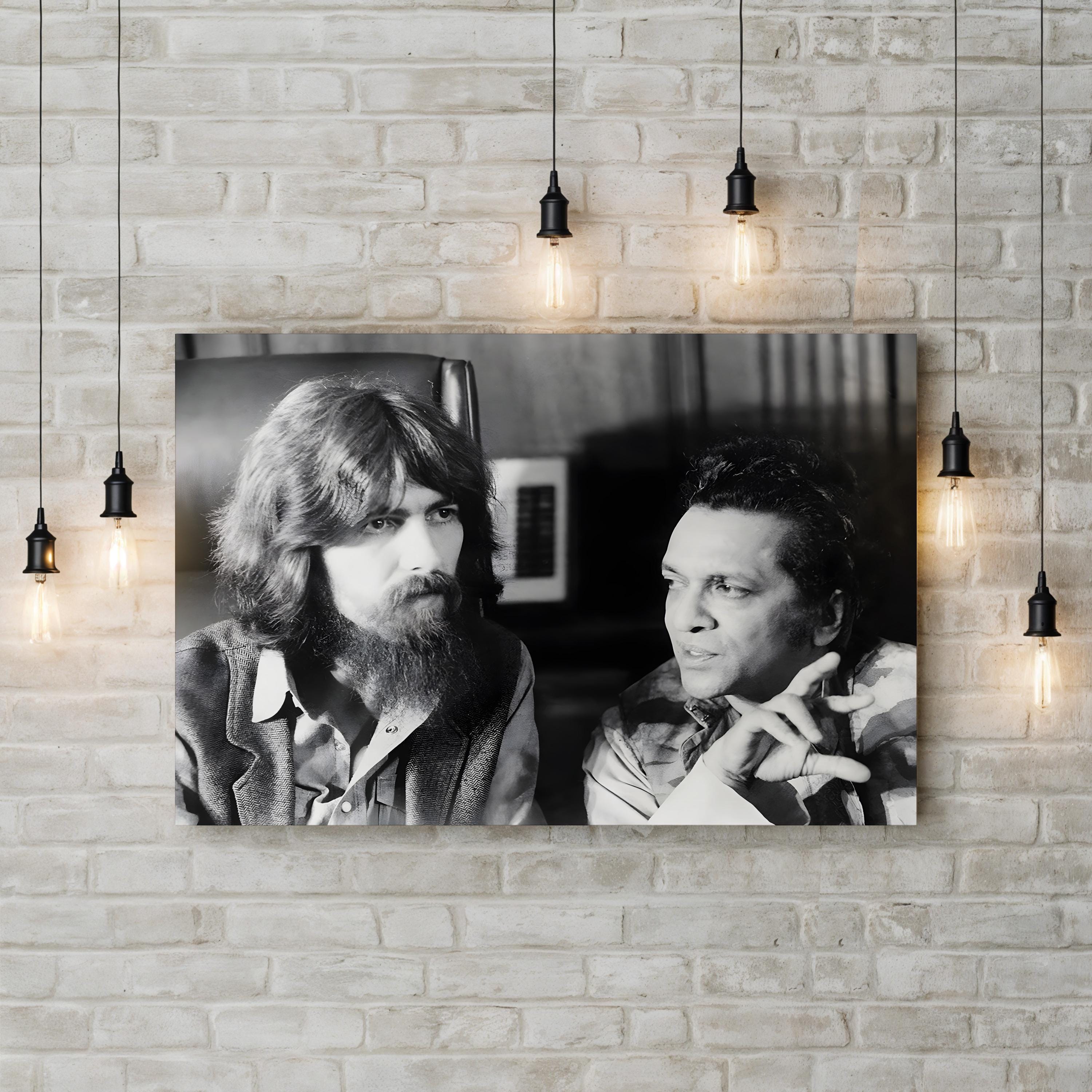 George Harrison & Ravi Shankar Canvas Print – 1971 Music History Black and White Photography Art