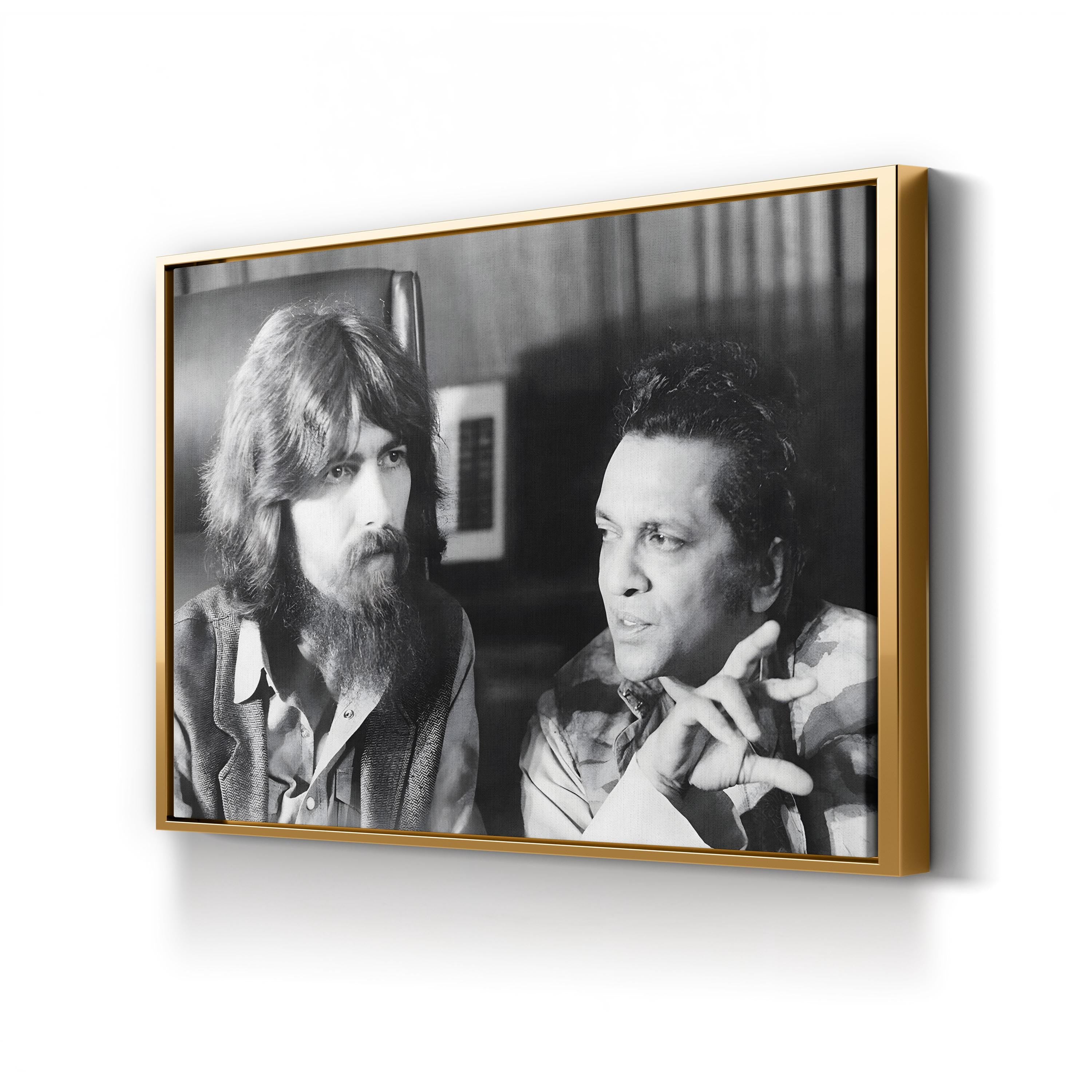 George Harrison & Ravi Shankar Canvas Print – 1971 Music History Black and White Photography Art