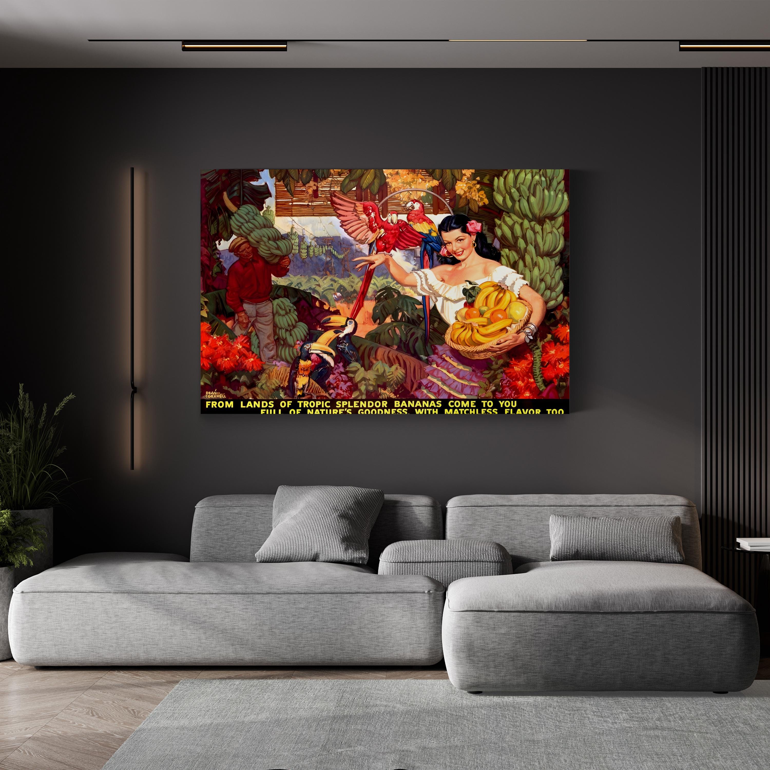Tropical Bananas Travel Poster – Period Illustration Wall Art | Exotic Fruit Canvas Print