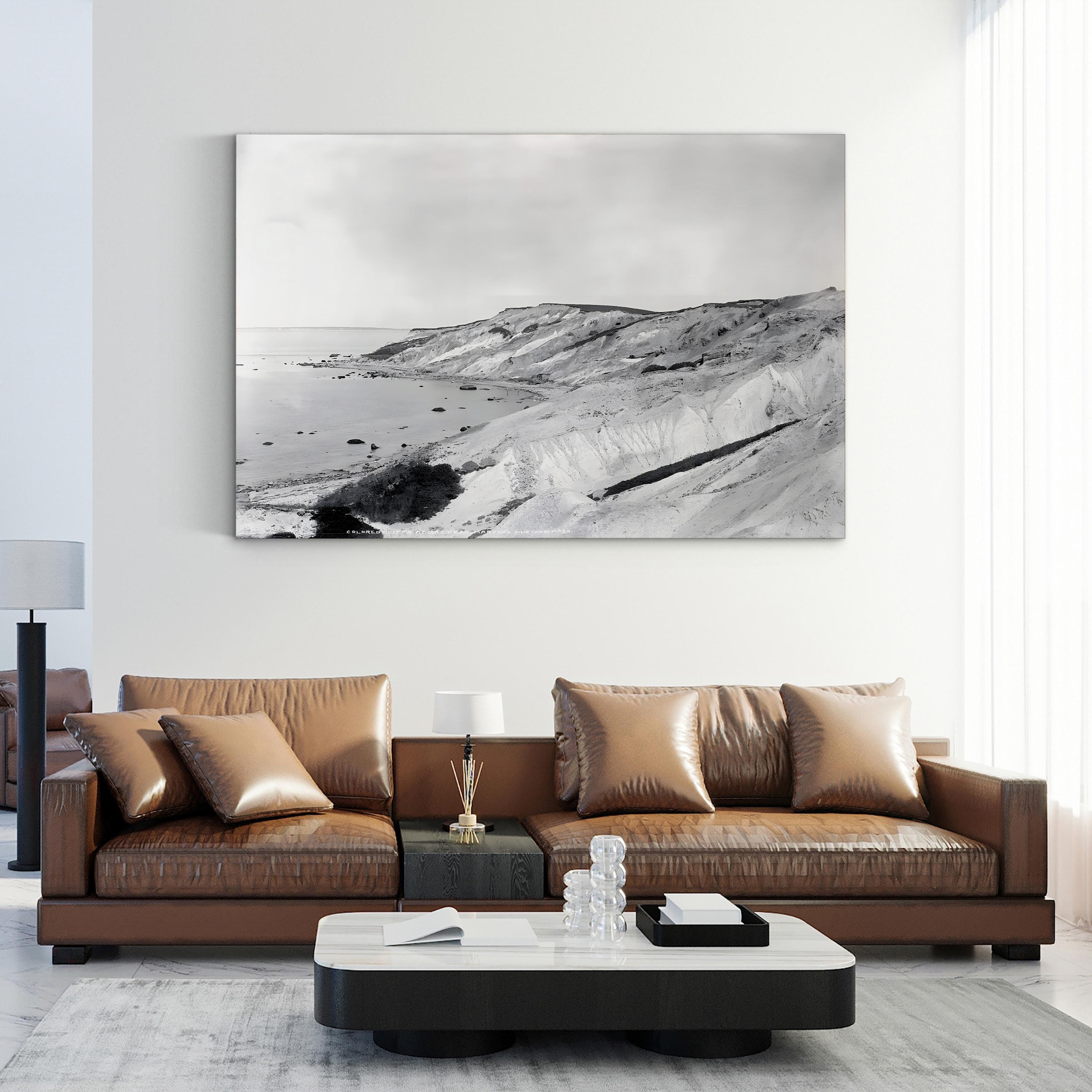 Gay Head Cliffs, c.1903 Vintage Canvas Print – Martha’s Vineyard Black and White Coastal Photography