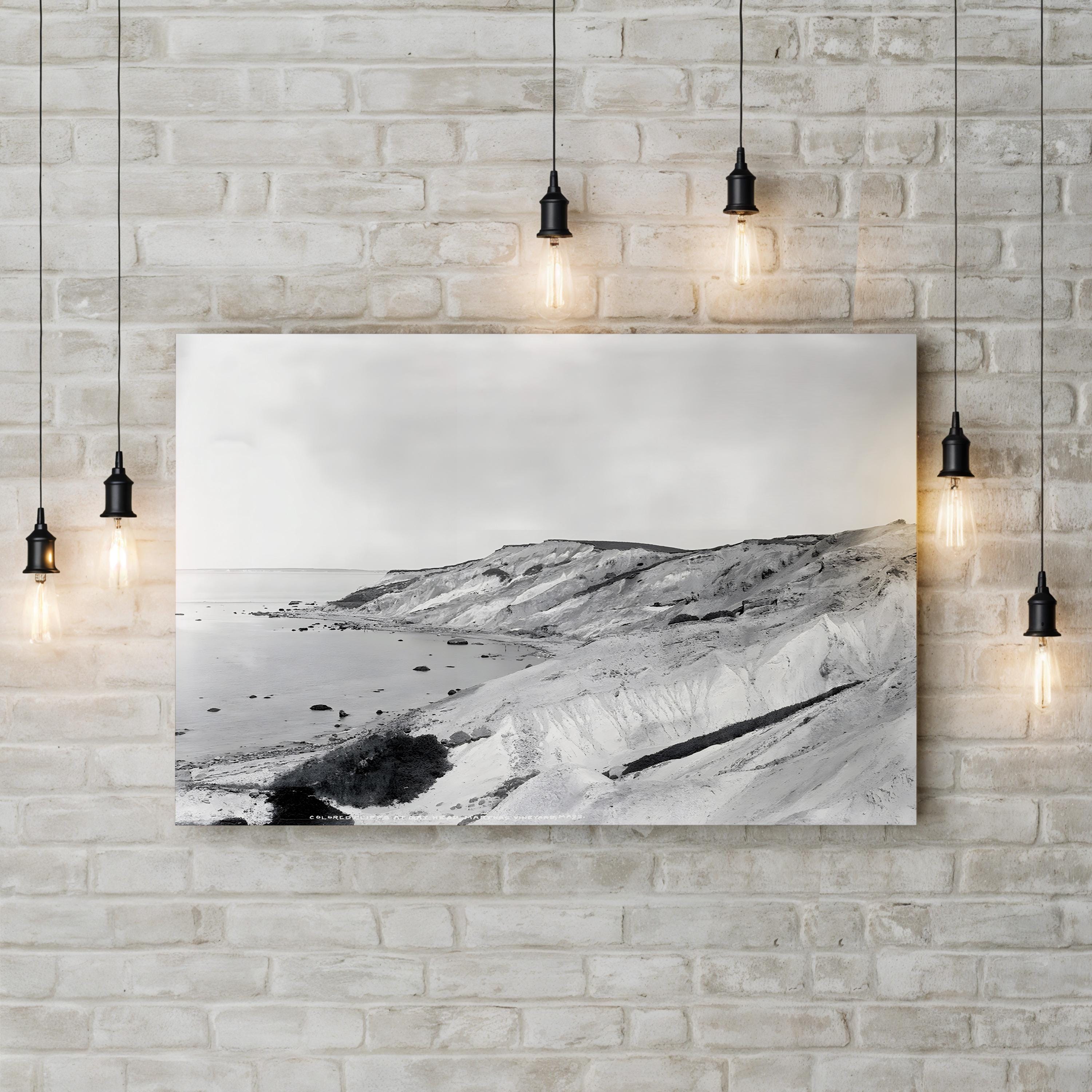 Gay Head Cliffs, c.1903 Vintage Canvas Print – Martha’s Vineyard Black and White Coastal Photography