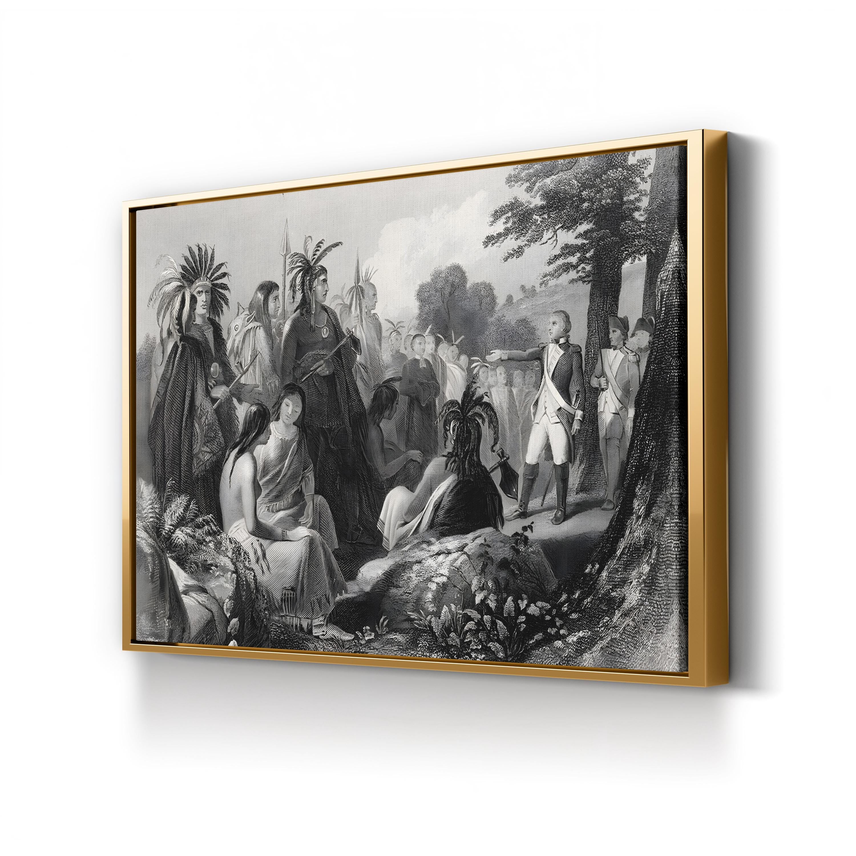 General Burgoyne Addressing the Indians Wall Art – 19th Century American Revolution Engraving Print