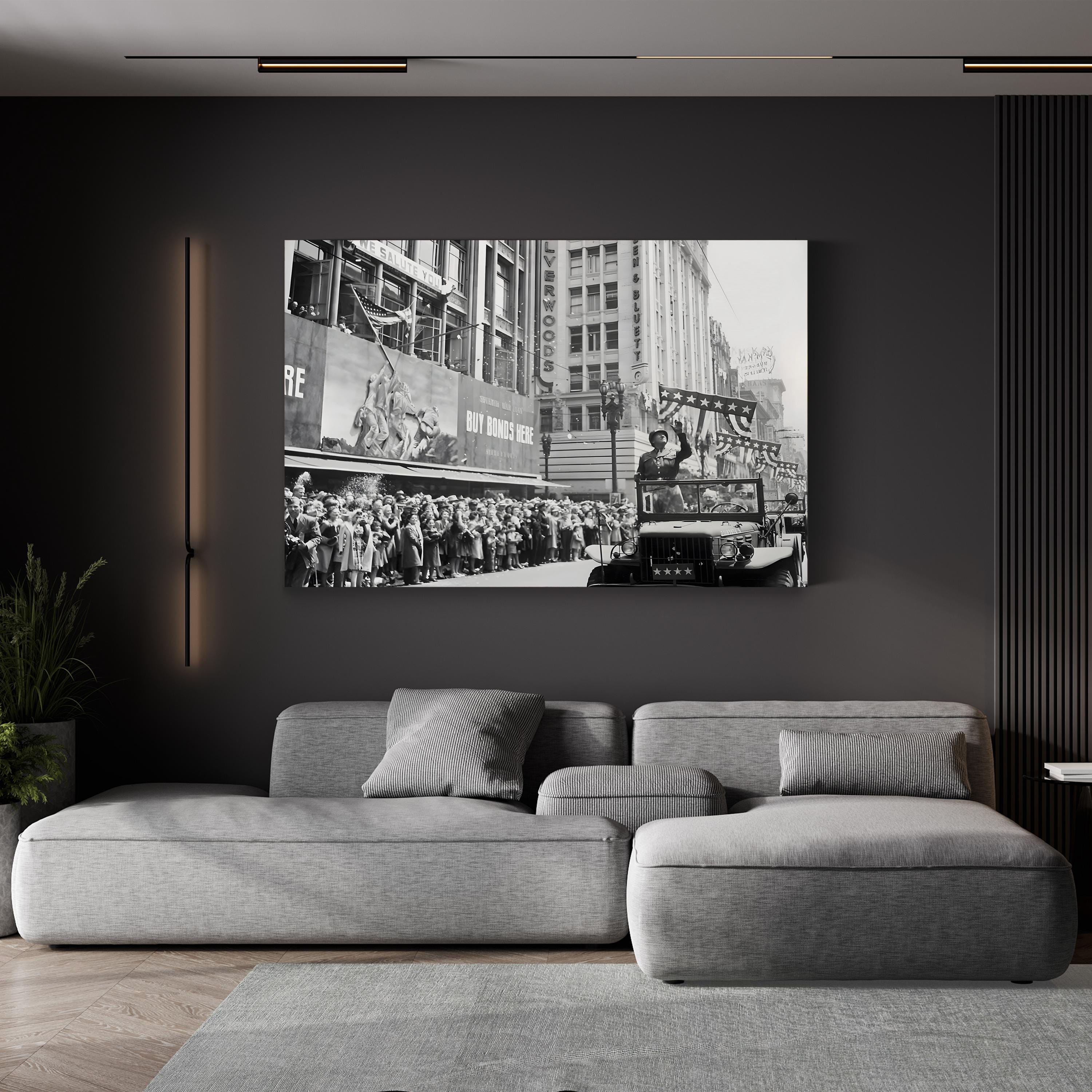 General George Patton WWII Victory Parade Canvas Art – Historic American Military Photography Print