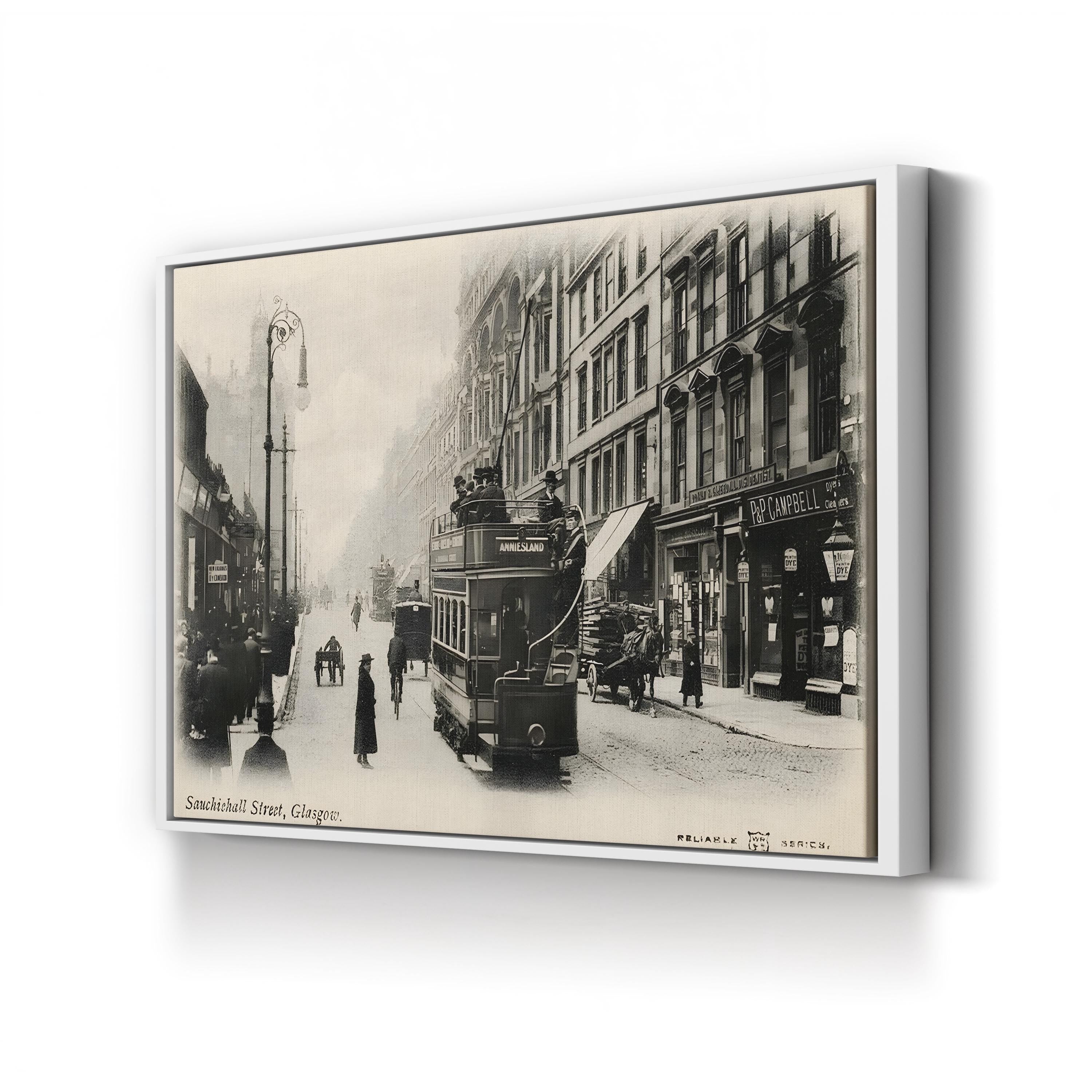 Glasgow Sauchiehall Street Tram – Vintage Photography Wall Art | Cityscape Canvas Print