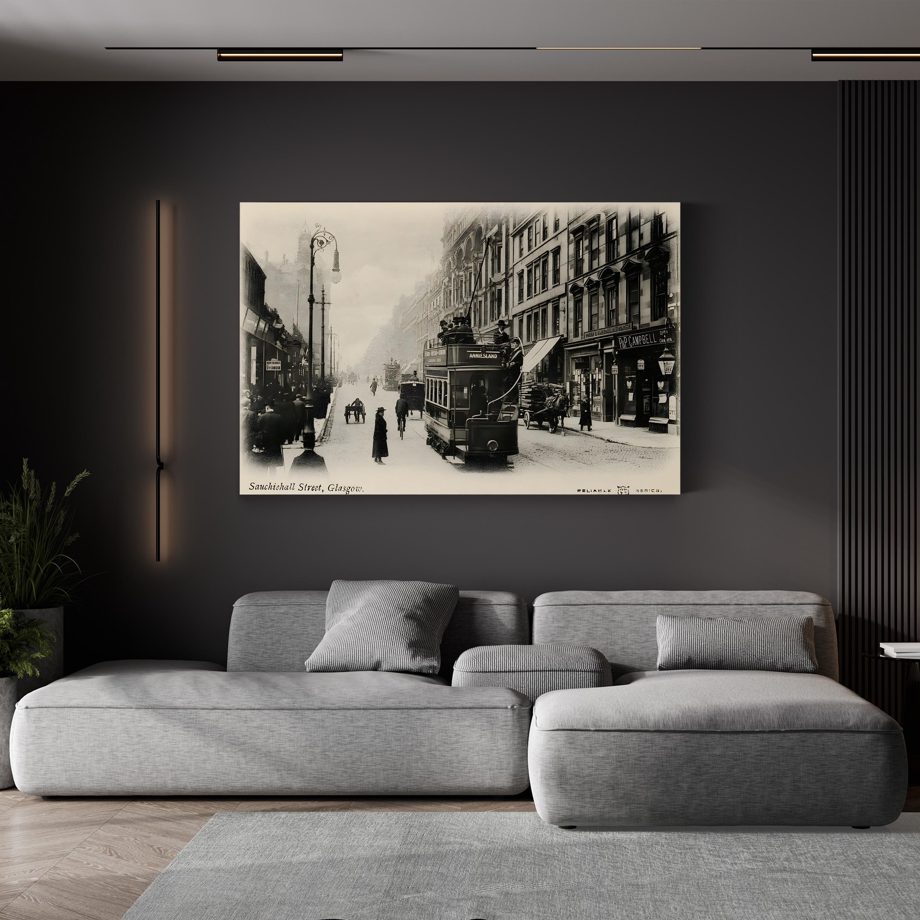 Glasgow Sauchiehall Street Tram – Vintage Photography Wall Art | Cityscape Canvas Print