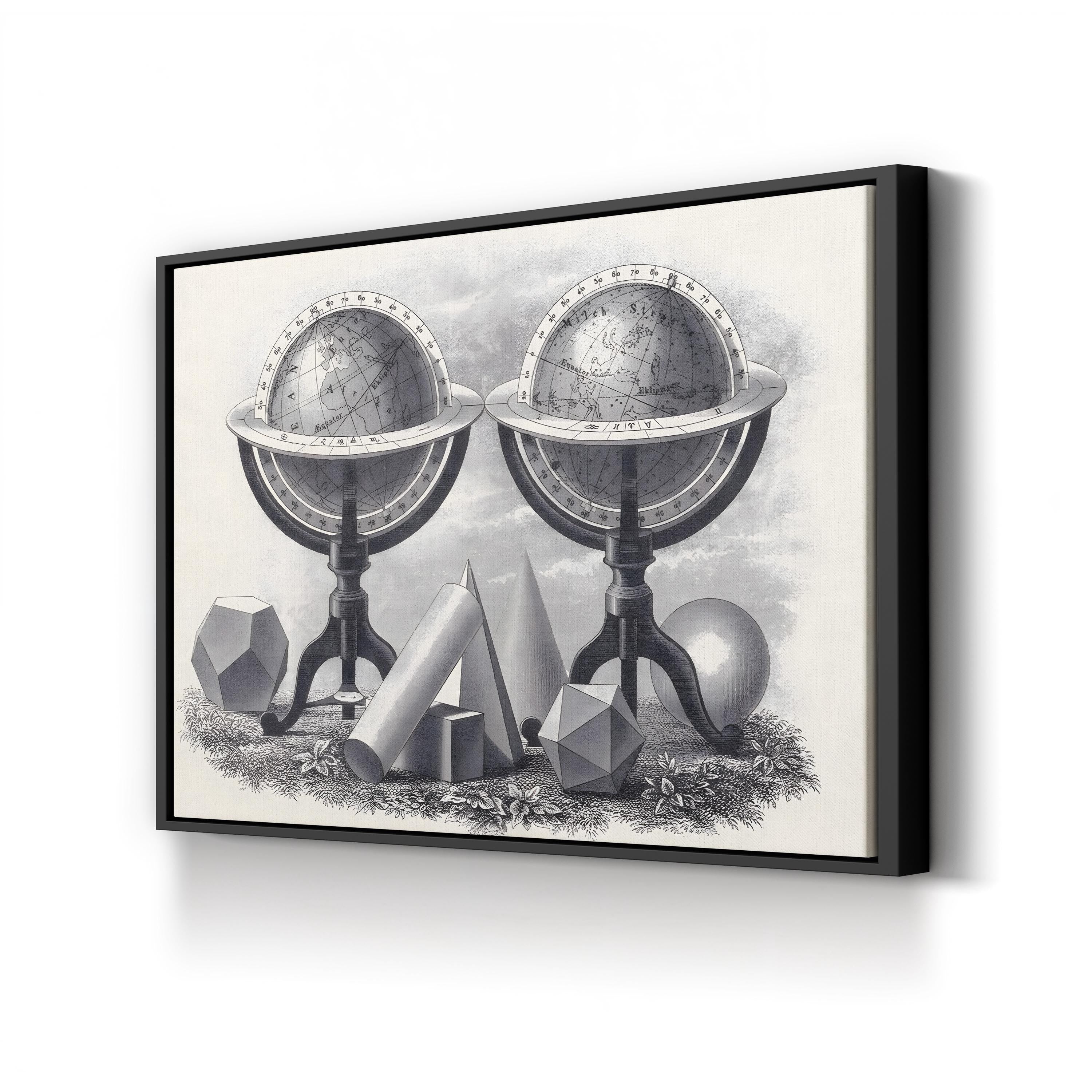 Globes of the Earth & Heavens canvas print in Black Framed Canvas