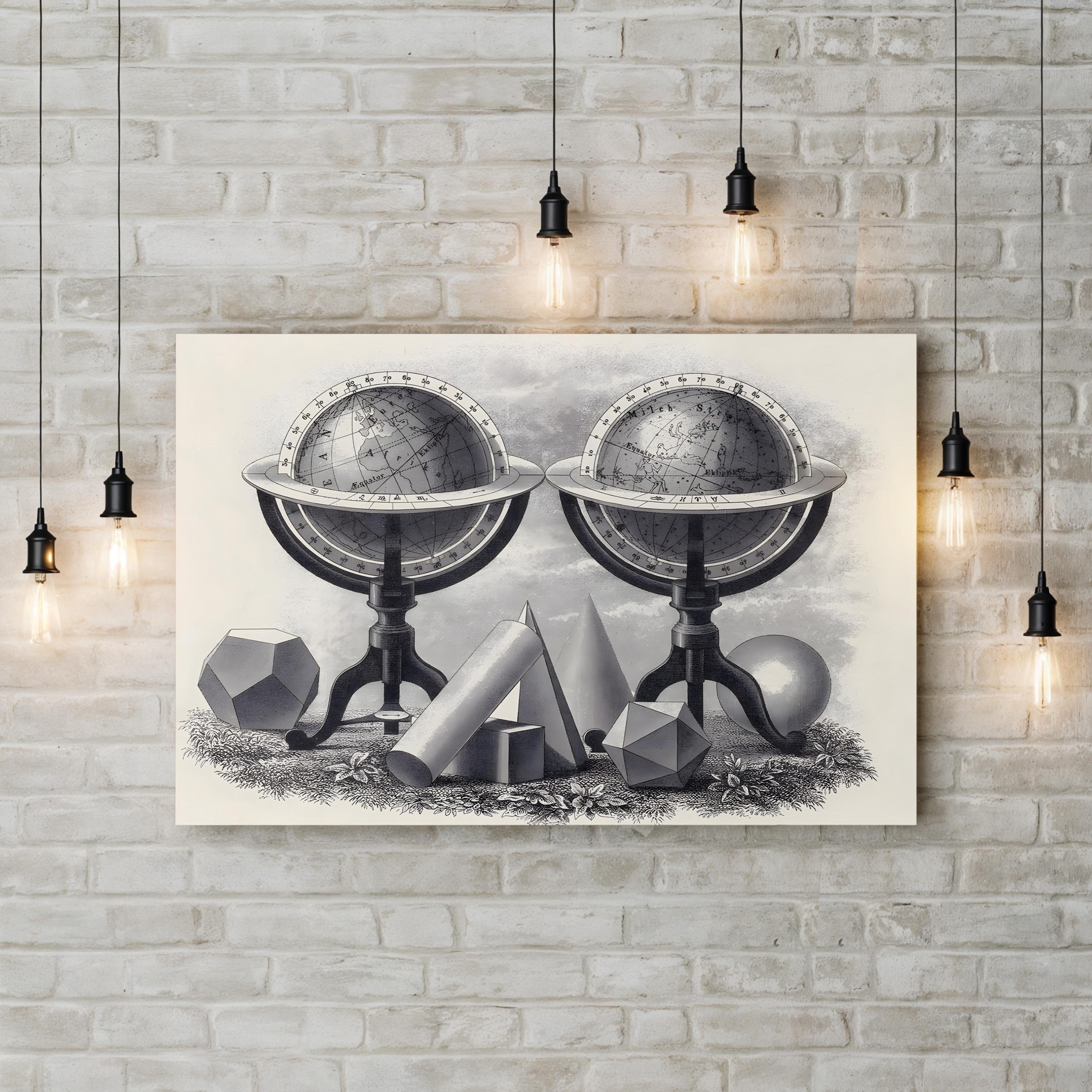 Globes of the Earth & Heavens – Period Illustration Wall Art | Scientific Engraving Canvas Print