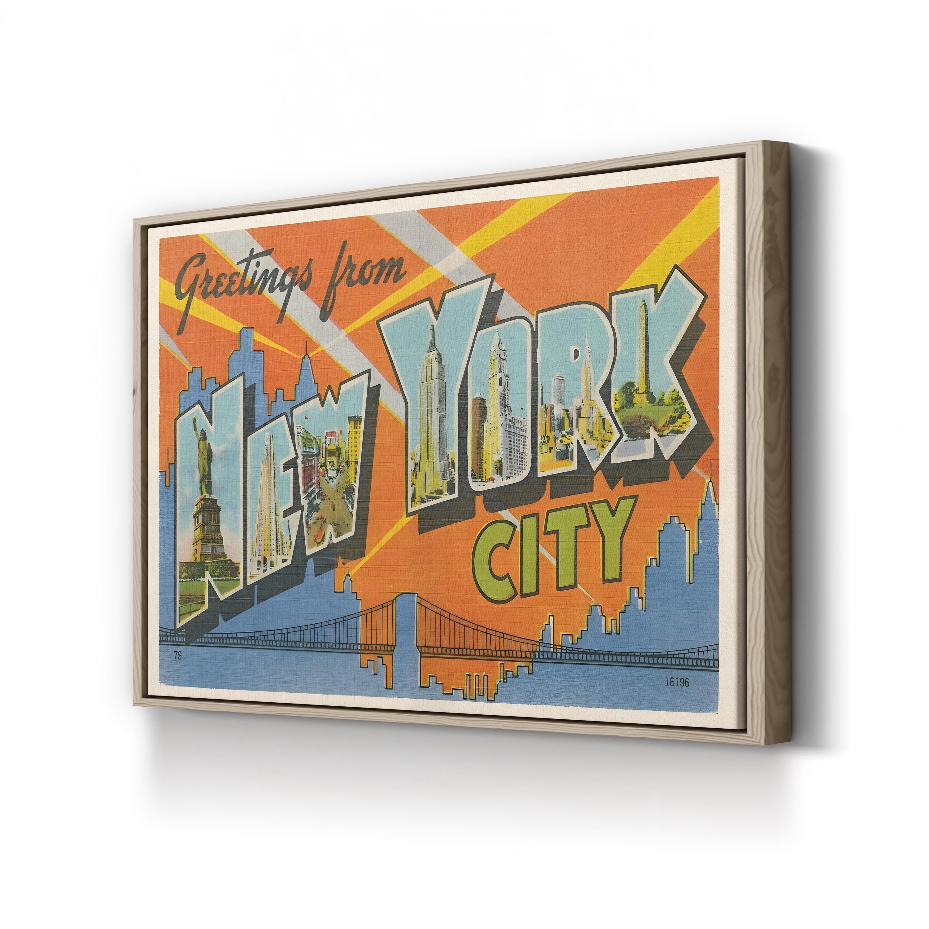 Greetings from New York Postcard – Period Illustration Wall Art | Retro Travel Canvas Print