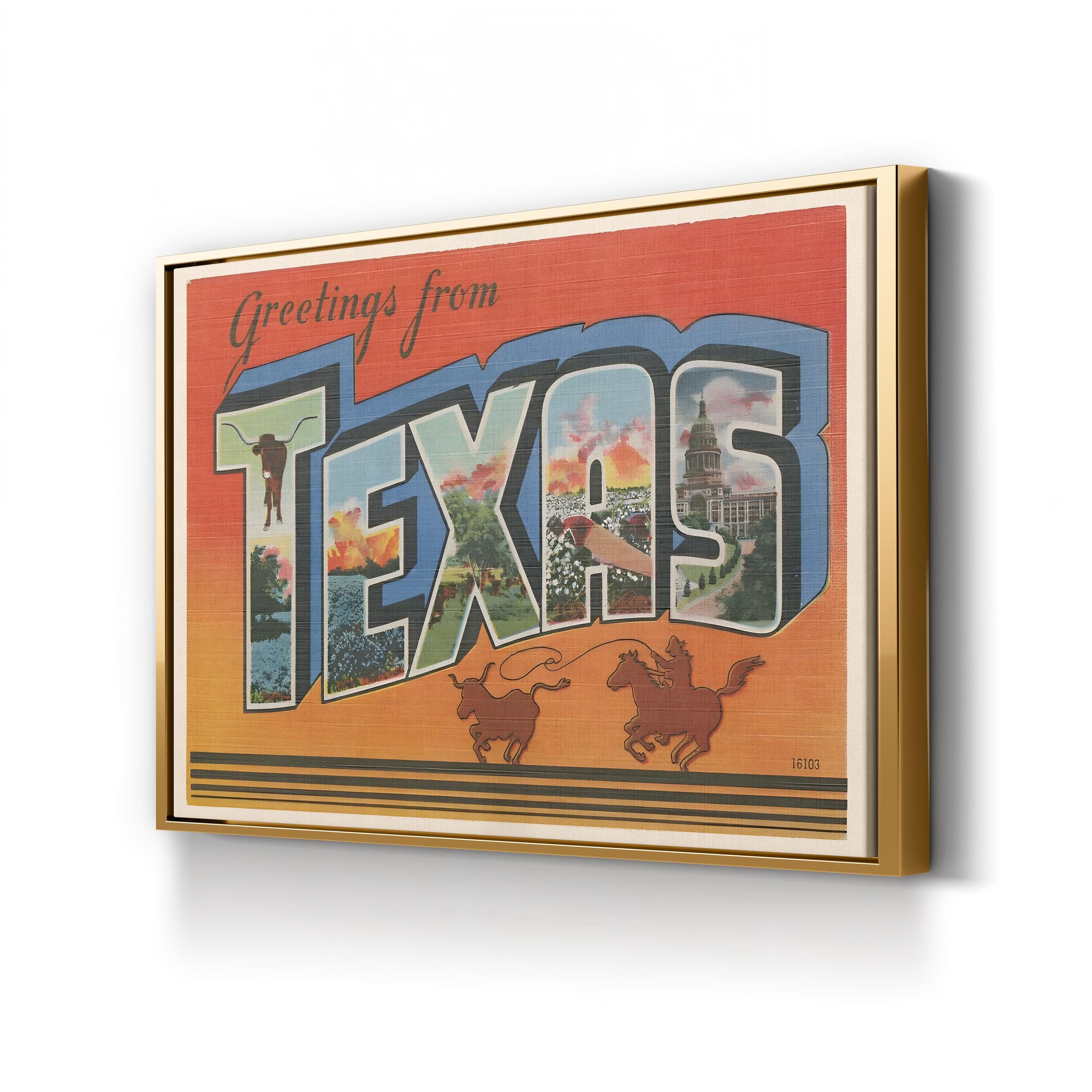 Vintage Texas Travel Poster – Period Illustration Wall Art | Western Cowboy Canvas Print