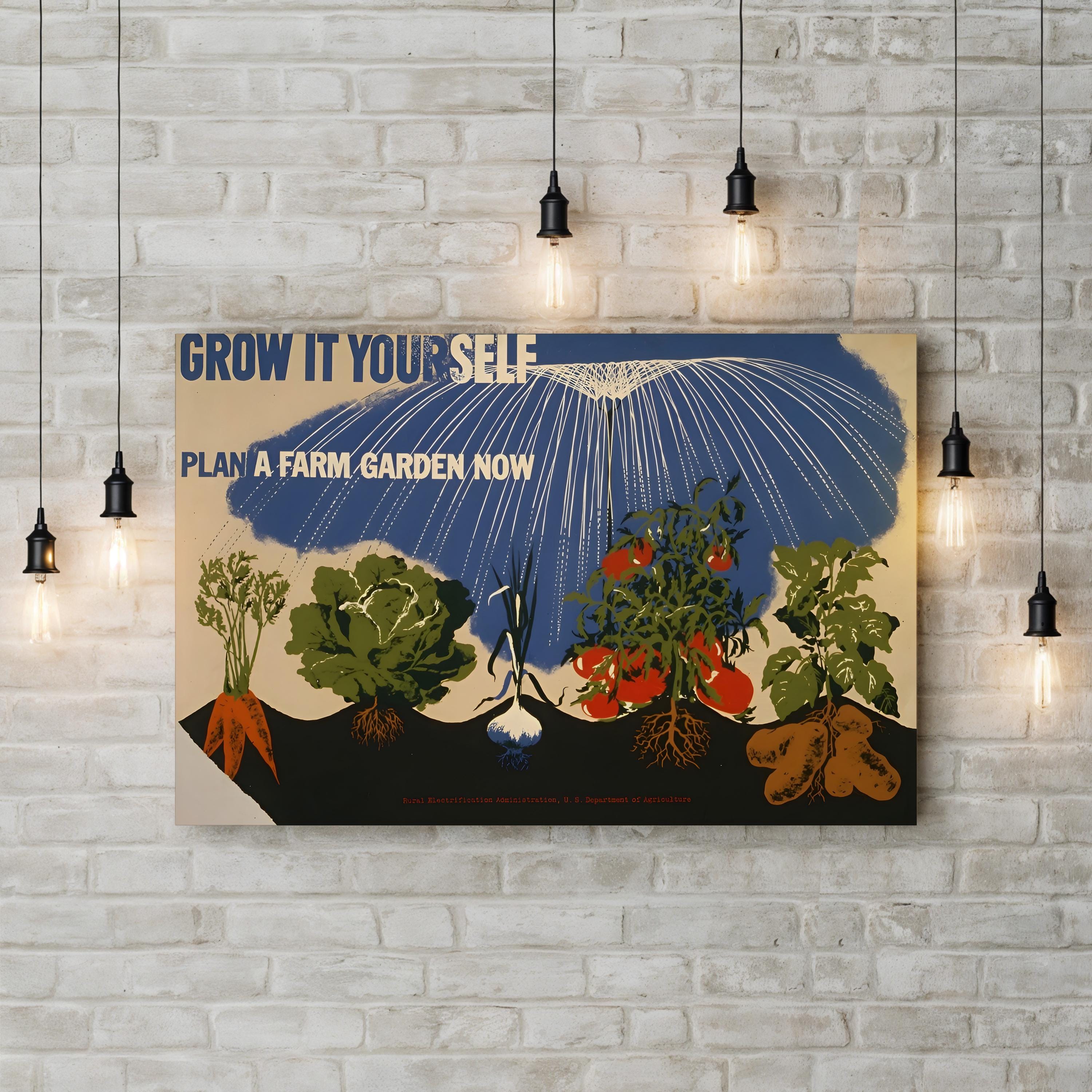 Vintage “Grow Your Own Farm” WPA Poster Print: 1940s Victory Garden Art