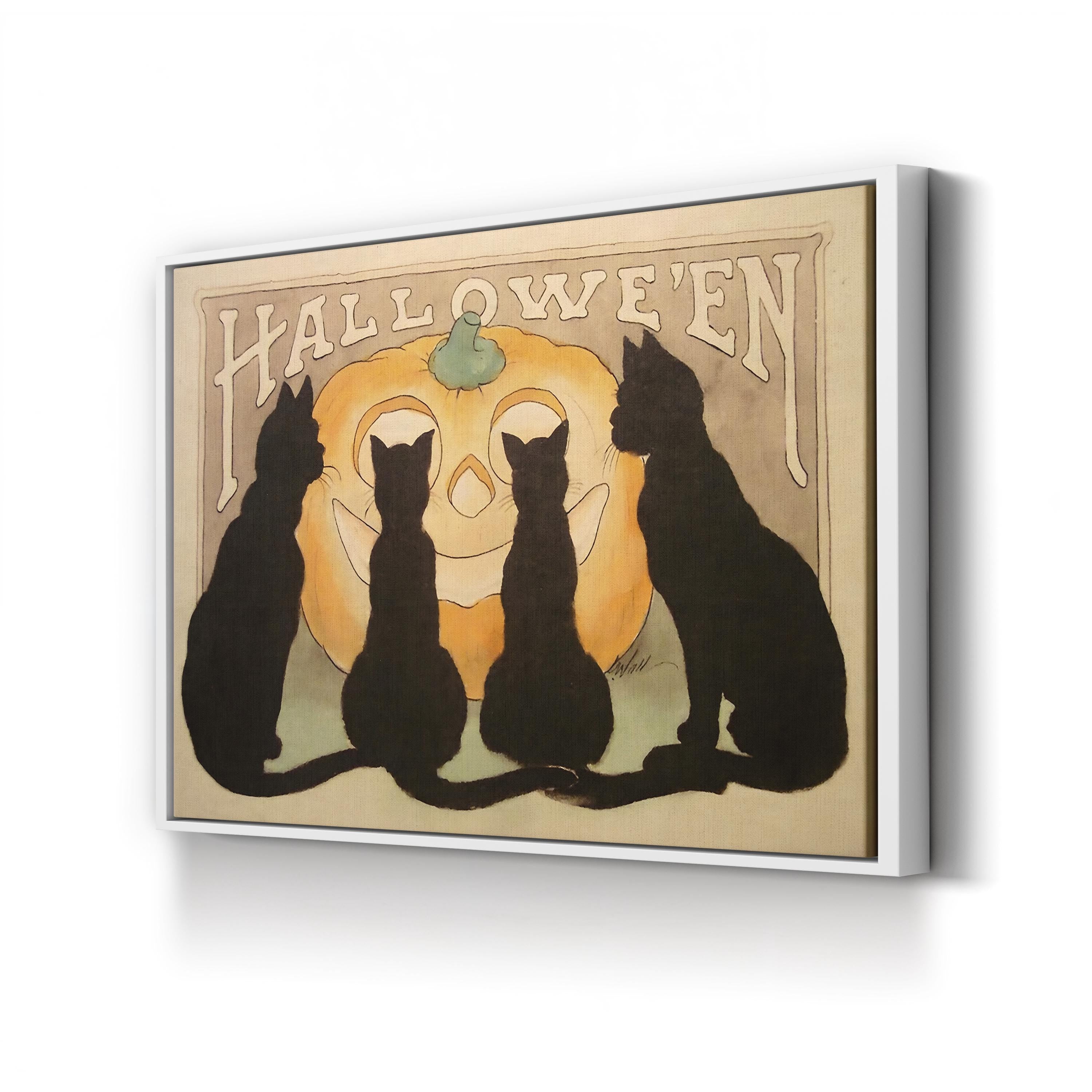 Halloween Black Cats & Jack-o-Lantern – Period Illustration Wall Art | Vintage Canvas Print
