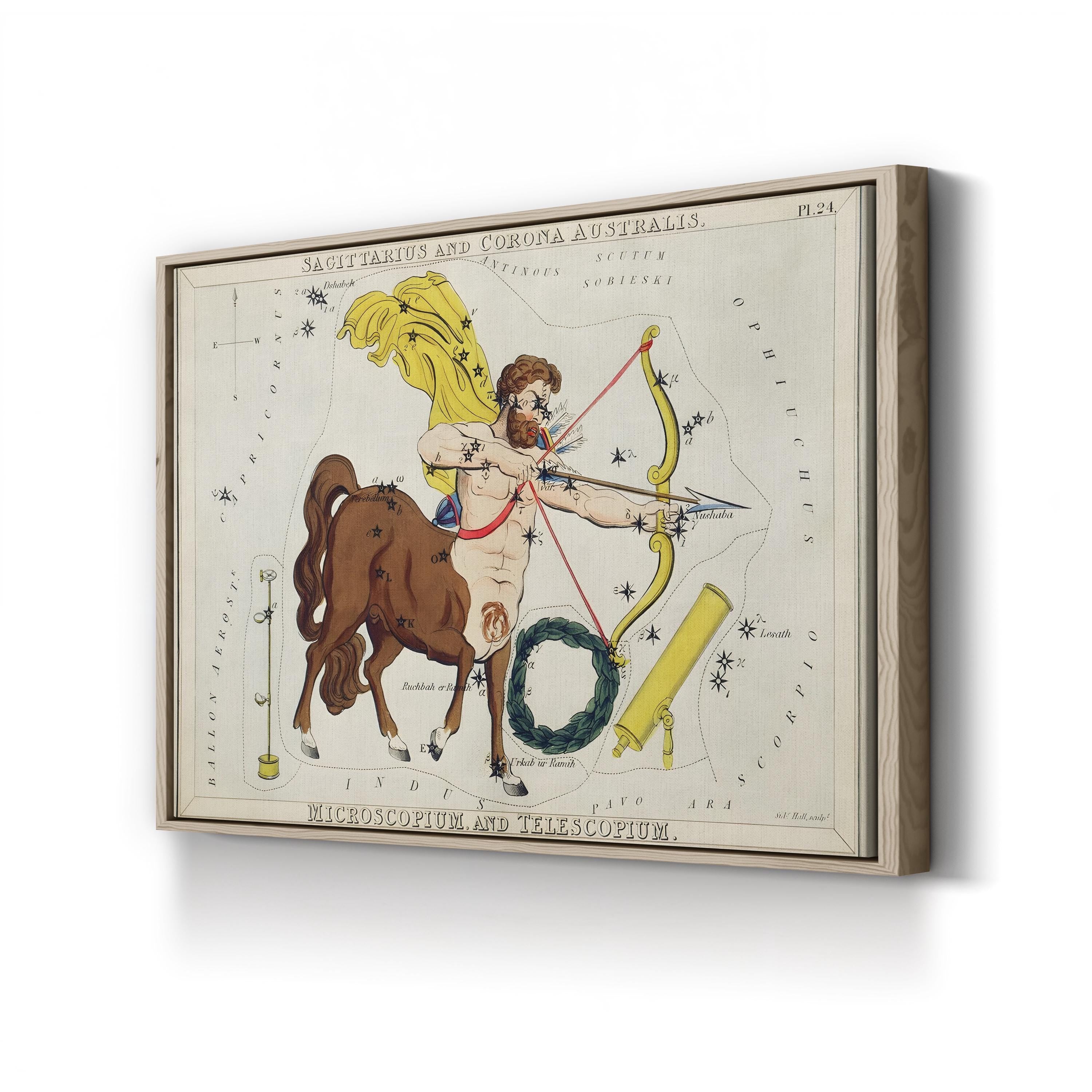 Sagittarius and Corona Australis Celestial Map, c. 1824 by Sidney Hall canvas print in Oak Framed Canvas