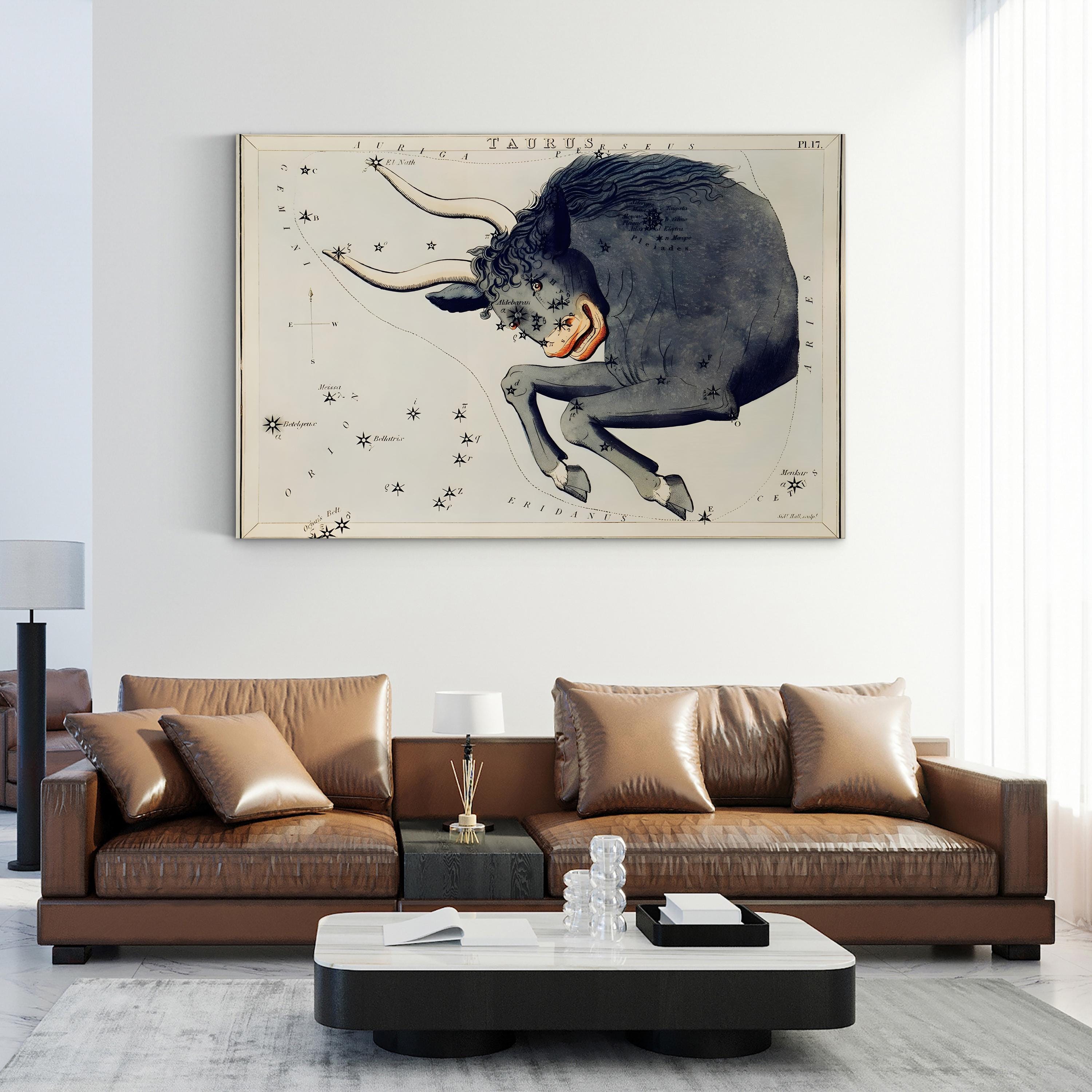 Taurus Constellation Canvas Art Print – Vintage Zodiac Star Map by Sidney Hall