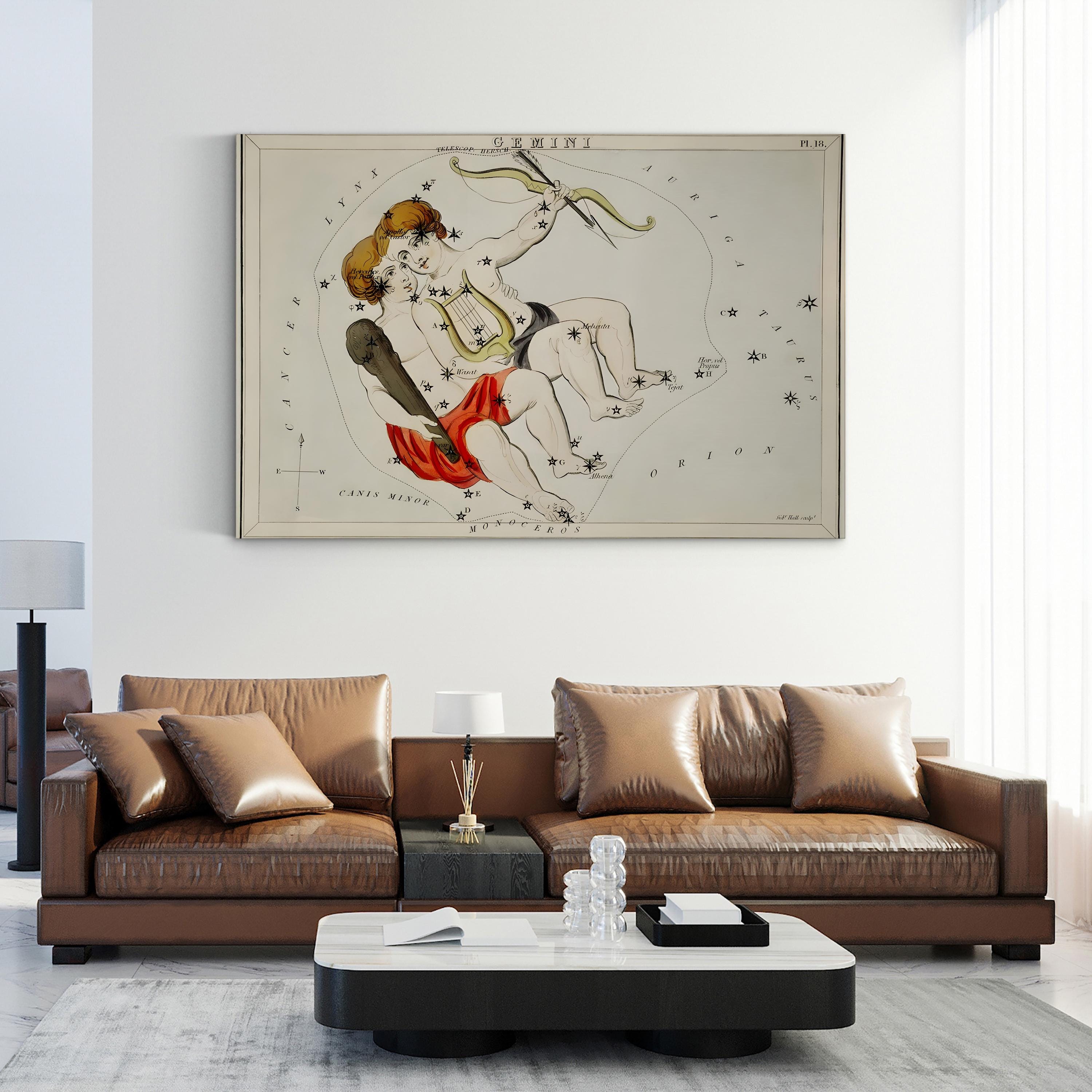Gemini Constellation Star Chart – Period Illustration Wall Art | Sidney Hall Zodiac Canvas Print
