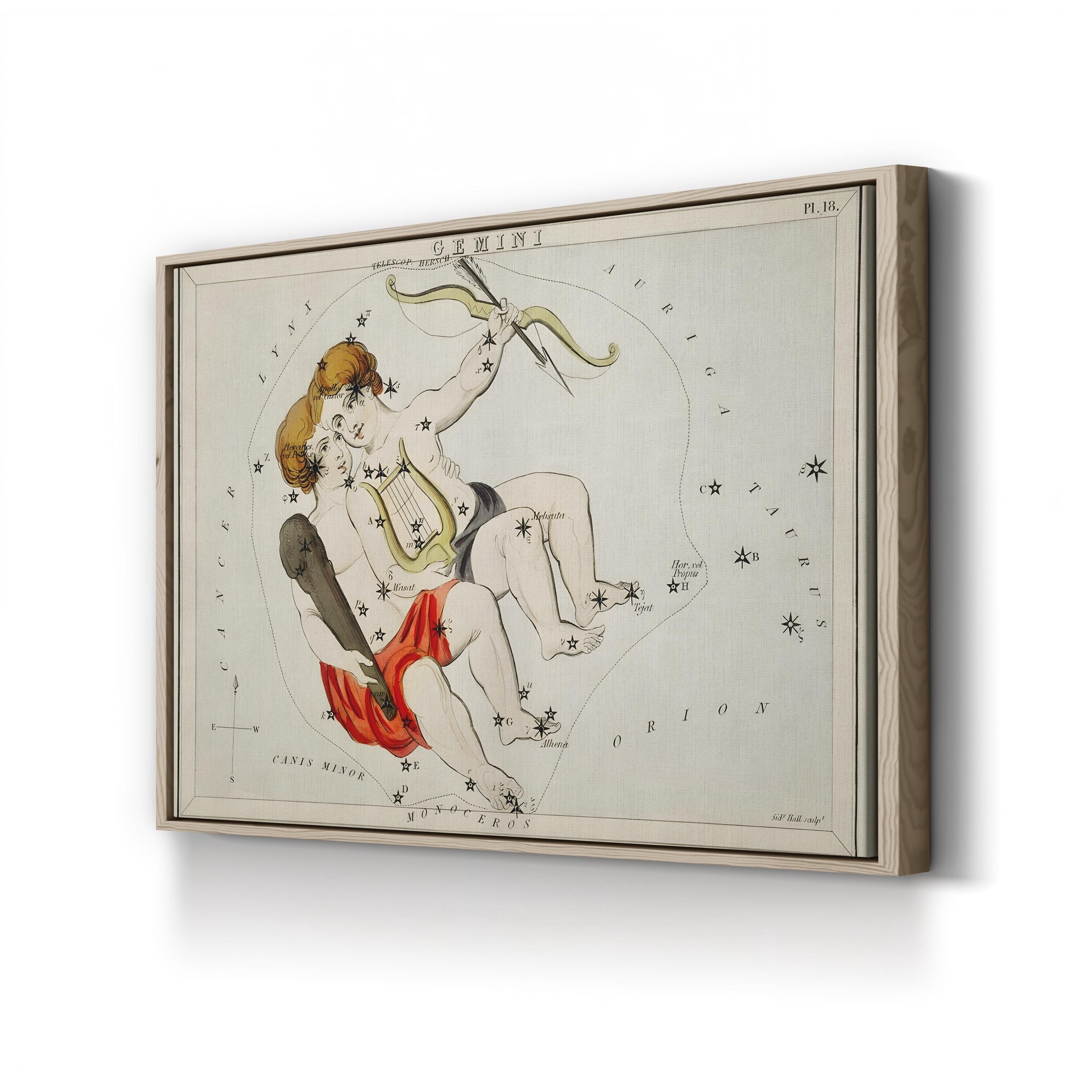 Gemini Constellation Star Chart – Period Illustration Wall Art | Sidney Hall Zodiac Canvas Print
