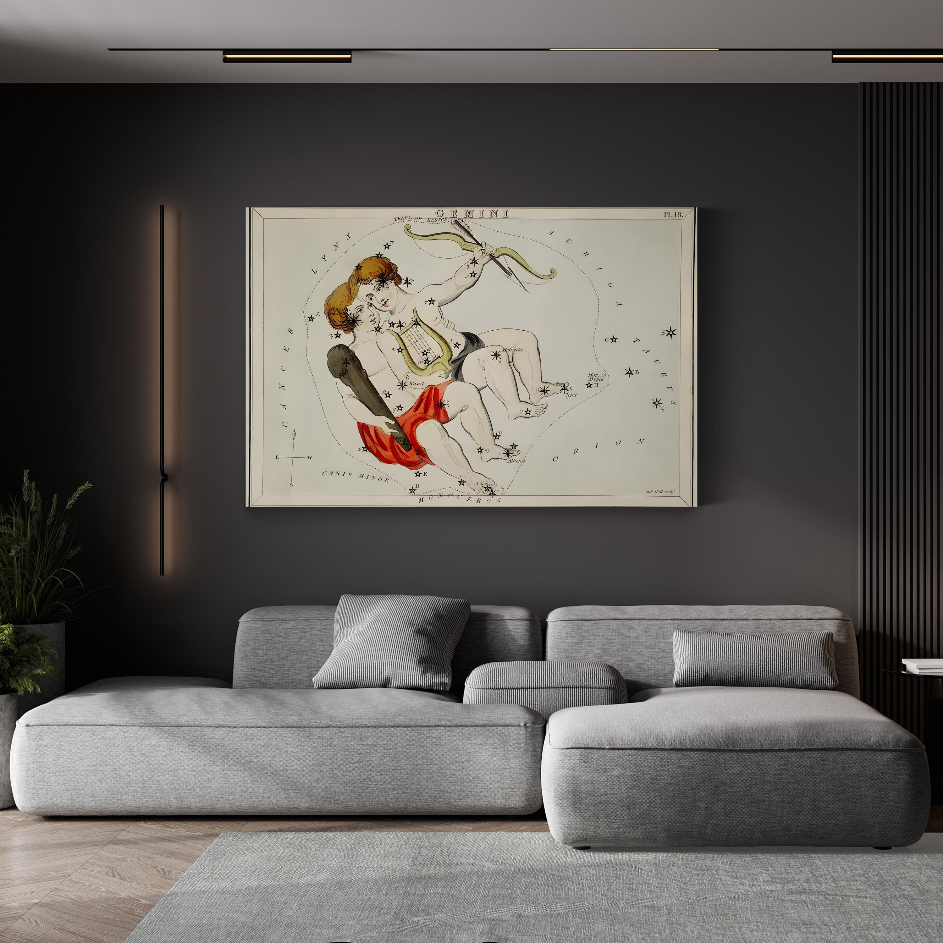 Gemini Constellation Star Chart – Period Illustration Wall Art | Sidney Hall Zodiac Canvas Print