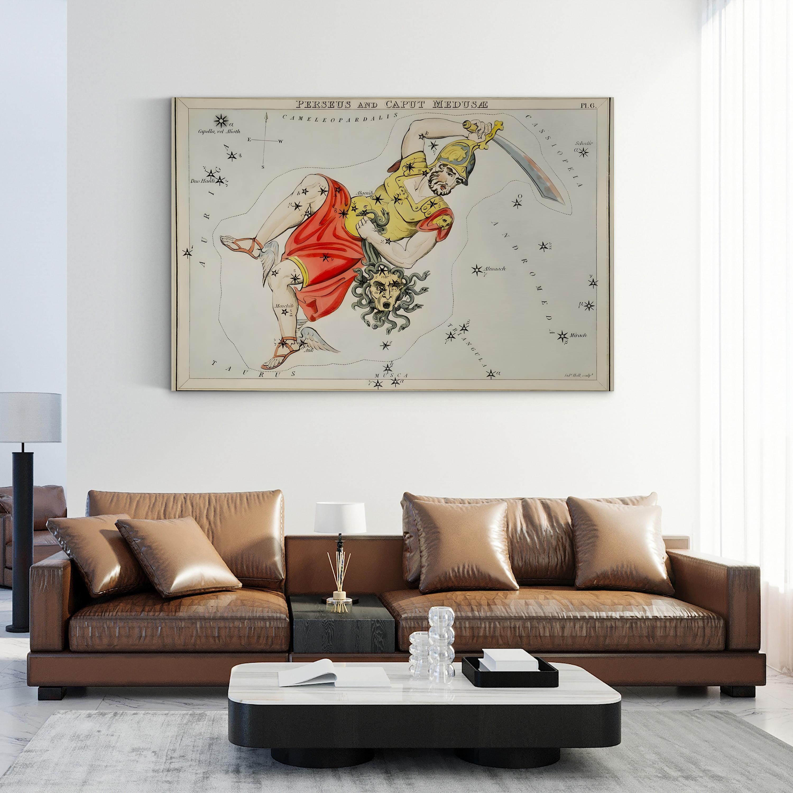 Perseus & Medusa Celestial Map – Period Illustration Wall Art | Sidney Hall Astronomy Canvas Print