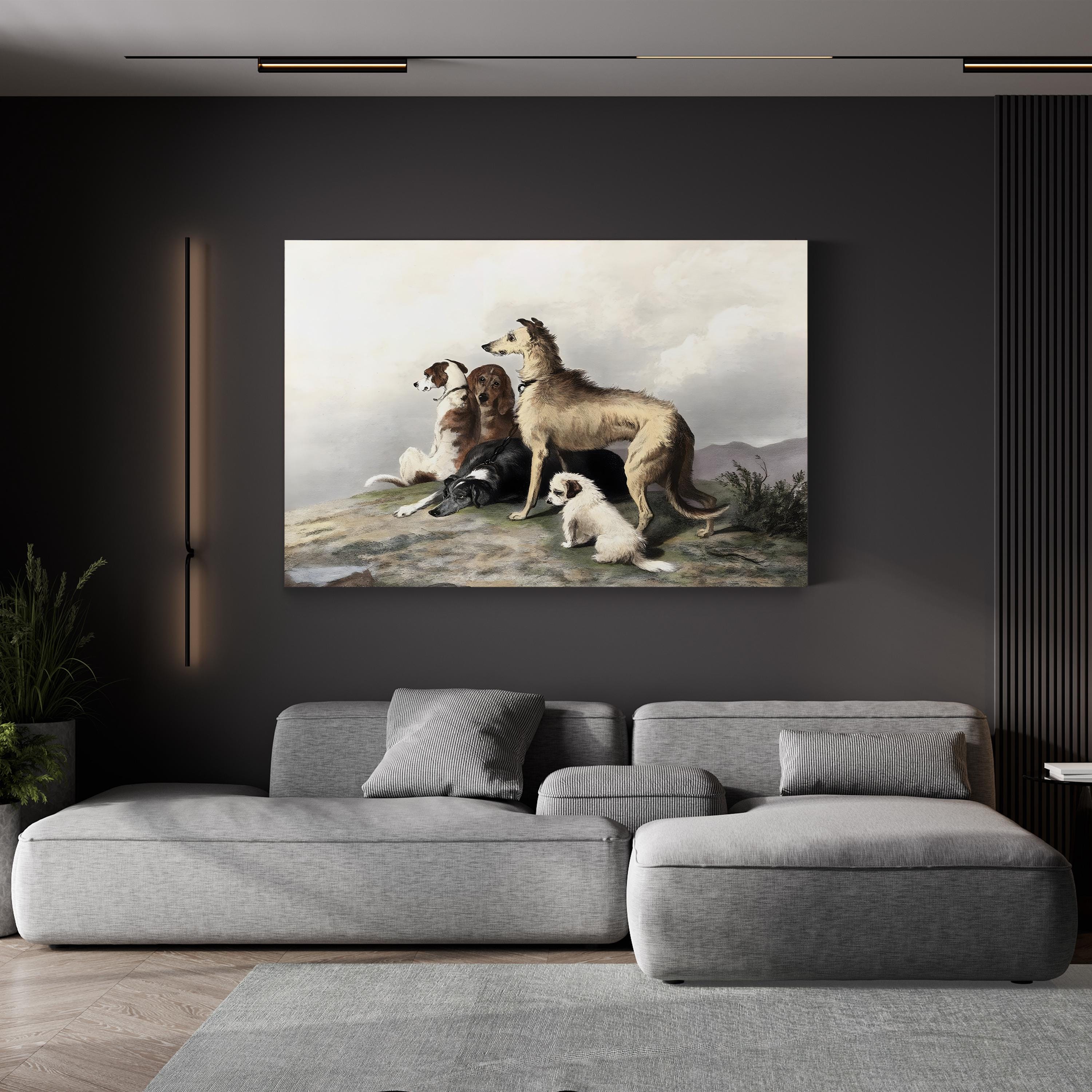 Highland Scottish Dogs – Period Illustration Wall Art | Rustic 19th-Century Canvas Print