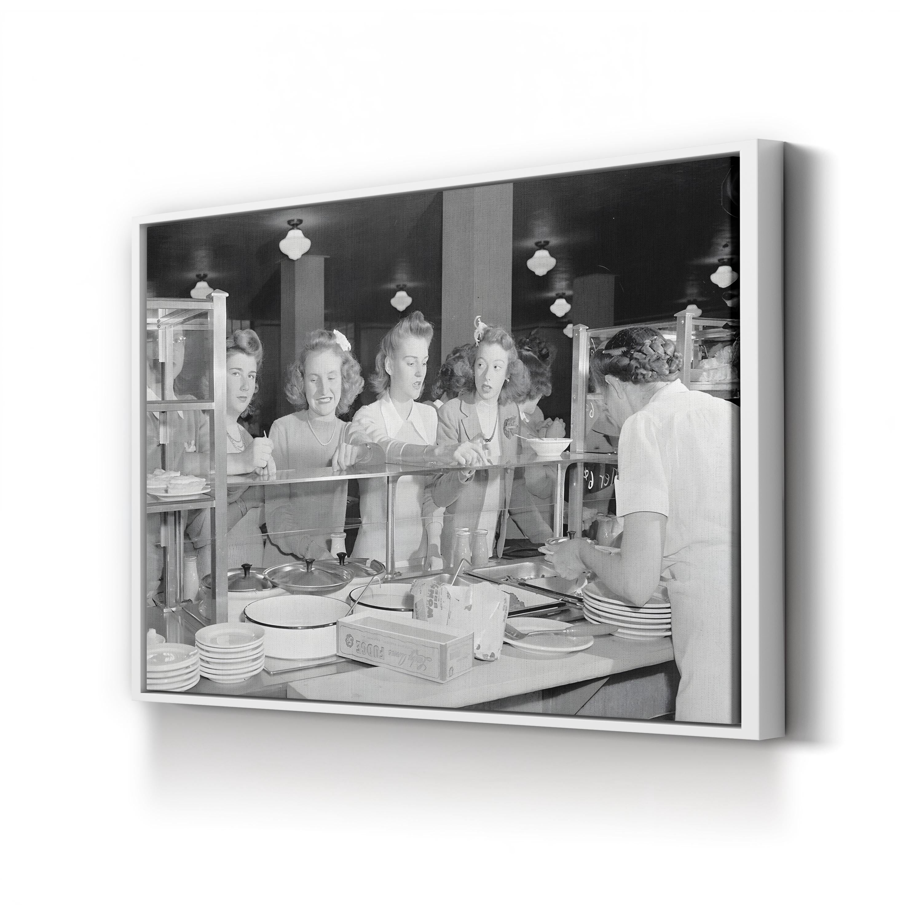 Woodrow Wilson High School Cafeteria, Washington, D.C., c. 1943 by Esther Bubley canvas print in White Framed Canvas