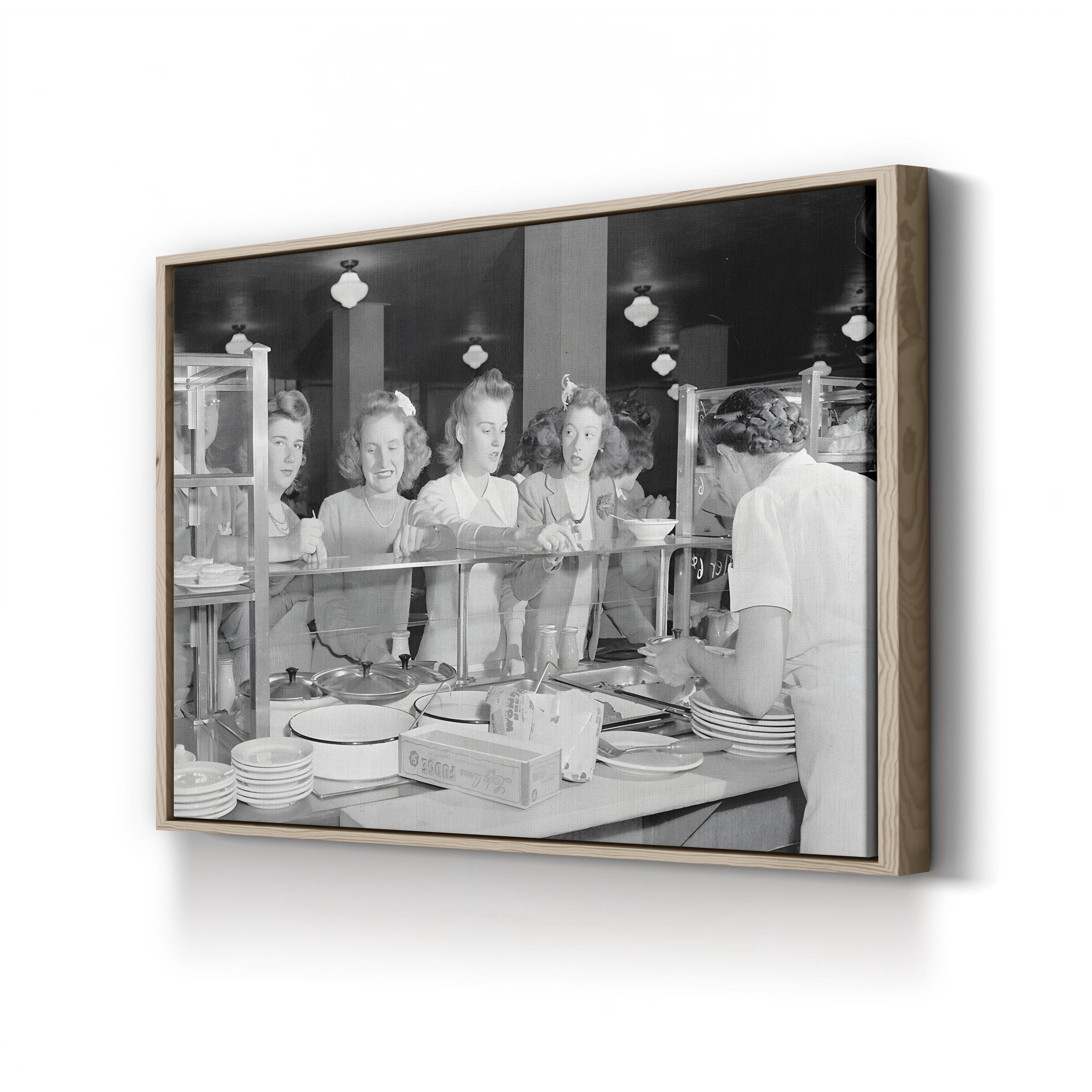 Woodrow Wilson High School Cafeteria, Washington, D.C., c. 1943 by Esther Bubley canvas print in Oak Framed Canvas